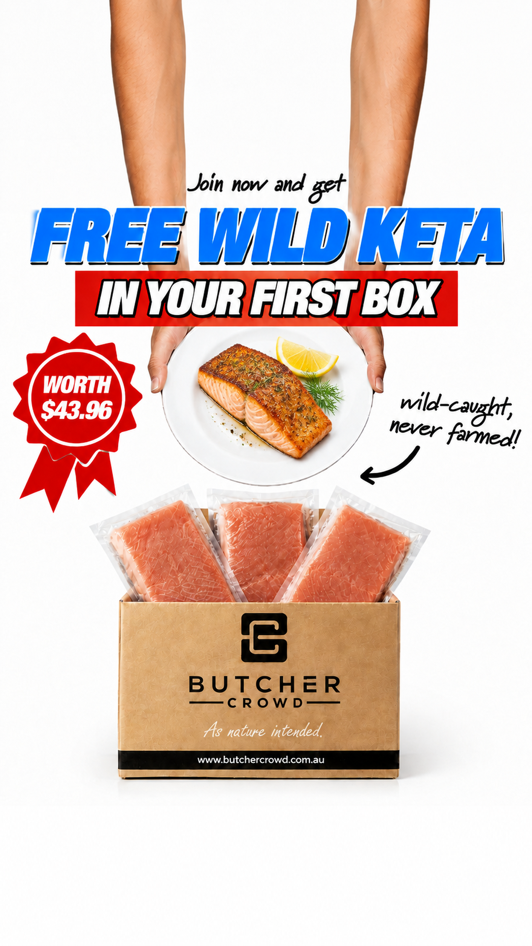 ButcherCrowd Facebook ad: Free Wild Keta In Your First Box