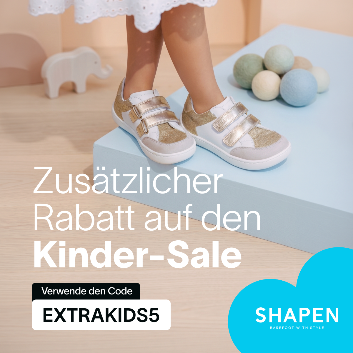 Shapen barefoot with style Facebook ad: Kinder-Barfußschuhe im Sale!
