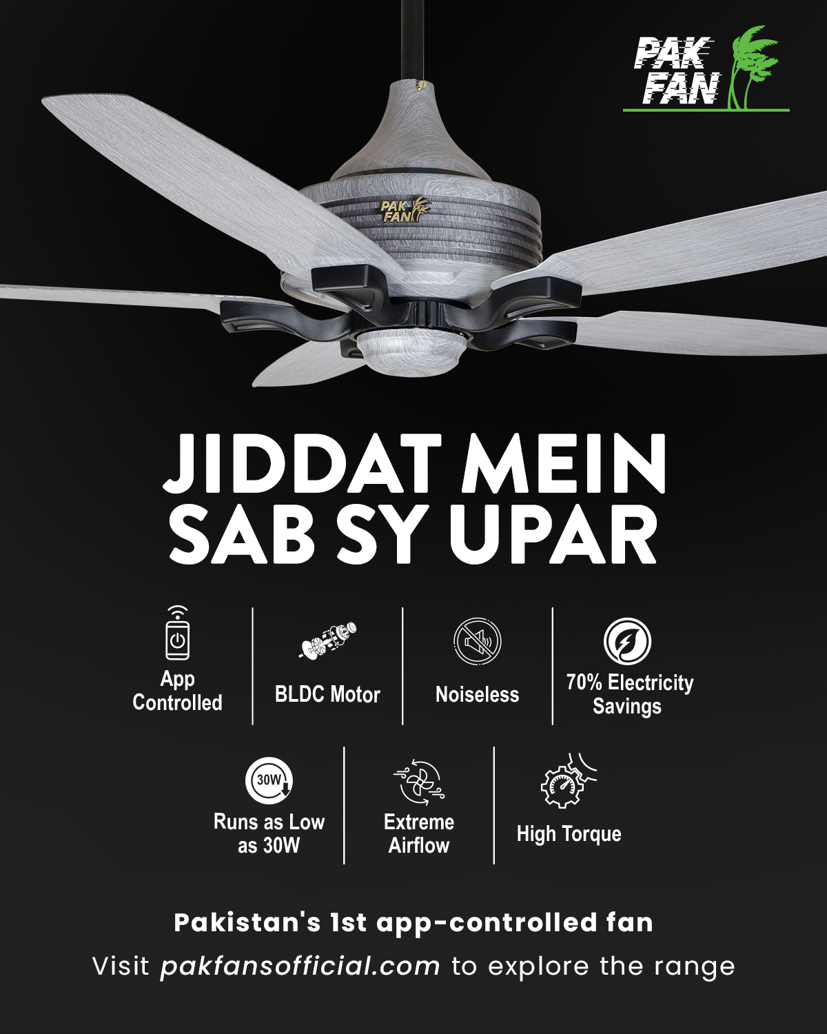 Pak Fans and Home Appliances Facebook ad: Pakistan's 1st app-controlled BLDC fan