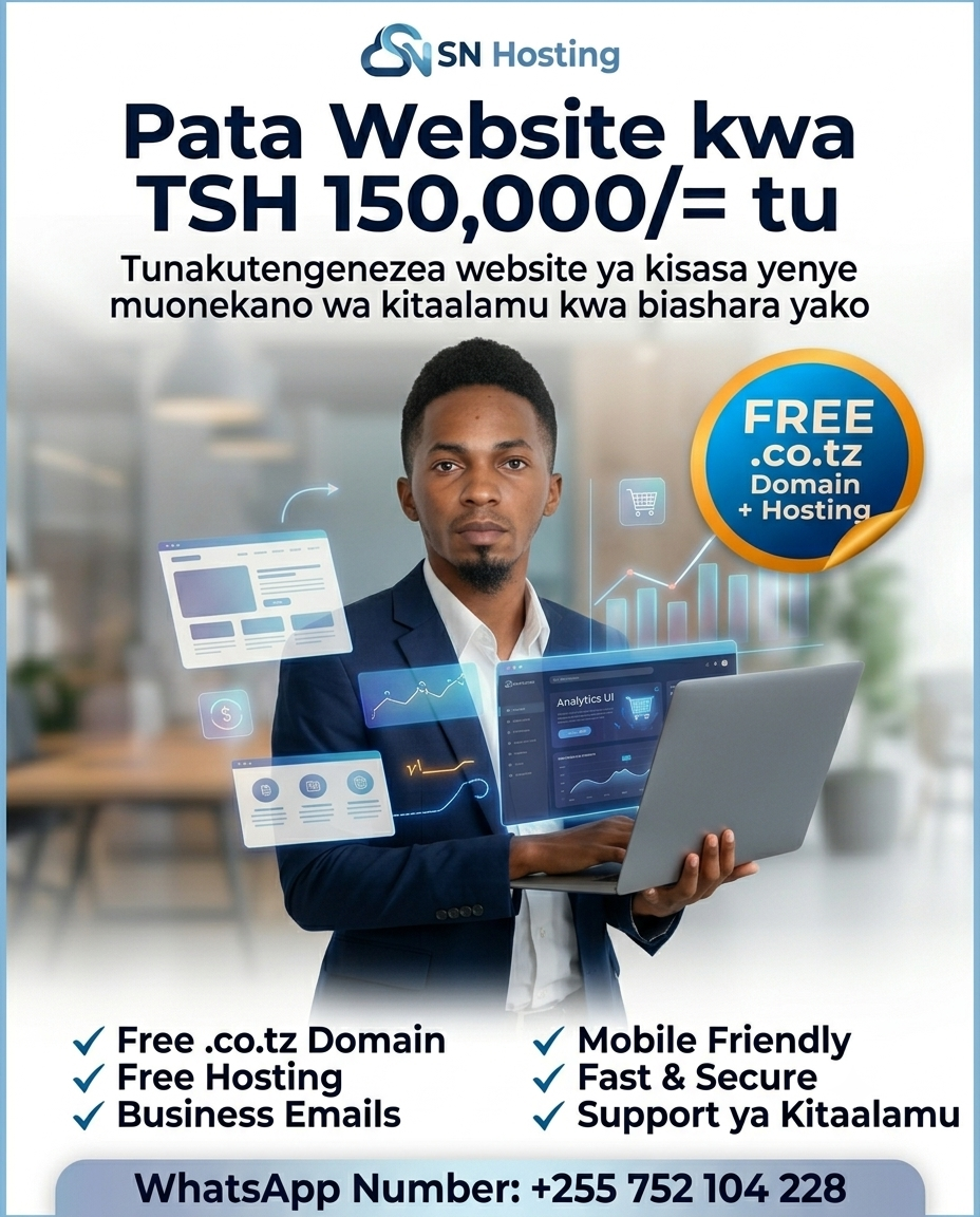 SN Hosting Facebook ad: Website + Hosting + Domain (TSh 150,000)