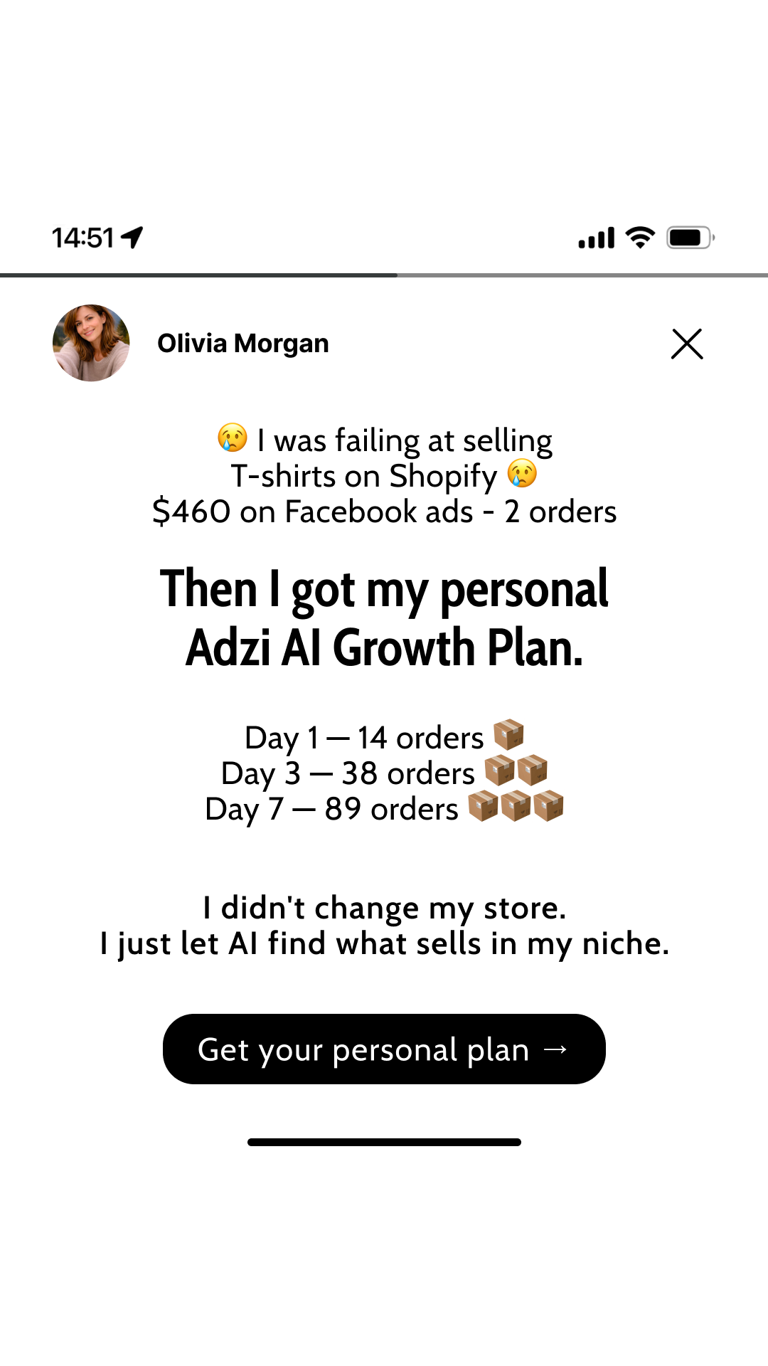 Olivia Morgan Facebook ad: Let AI scale your business