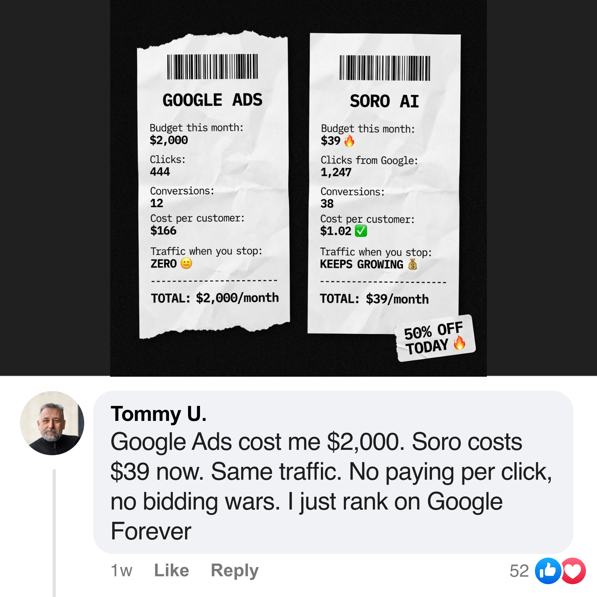 Soro SEO Facebook ad