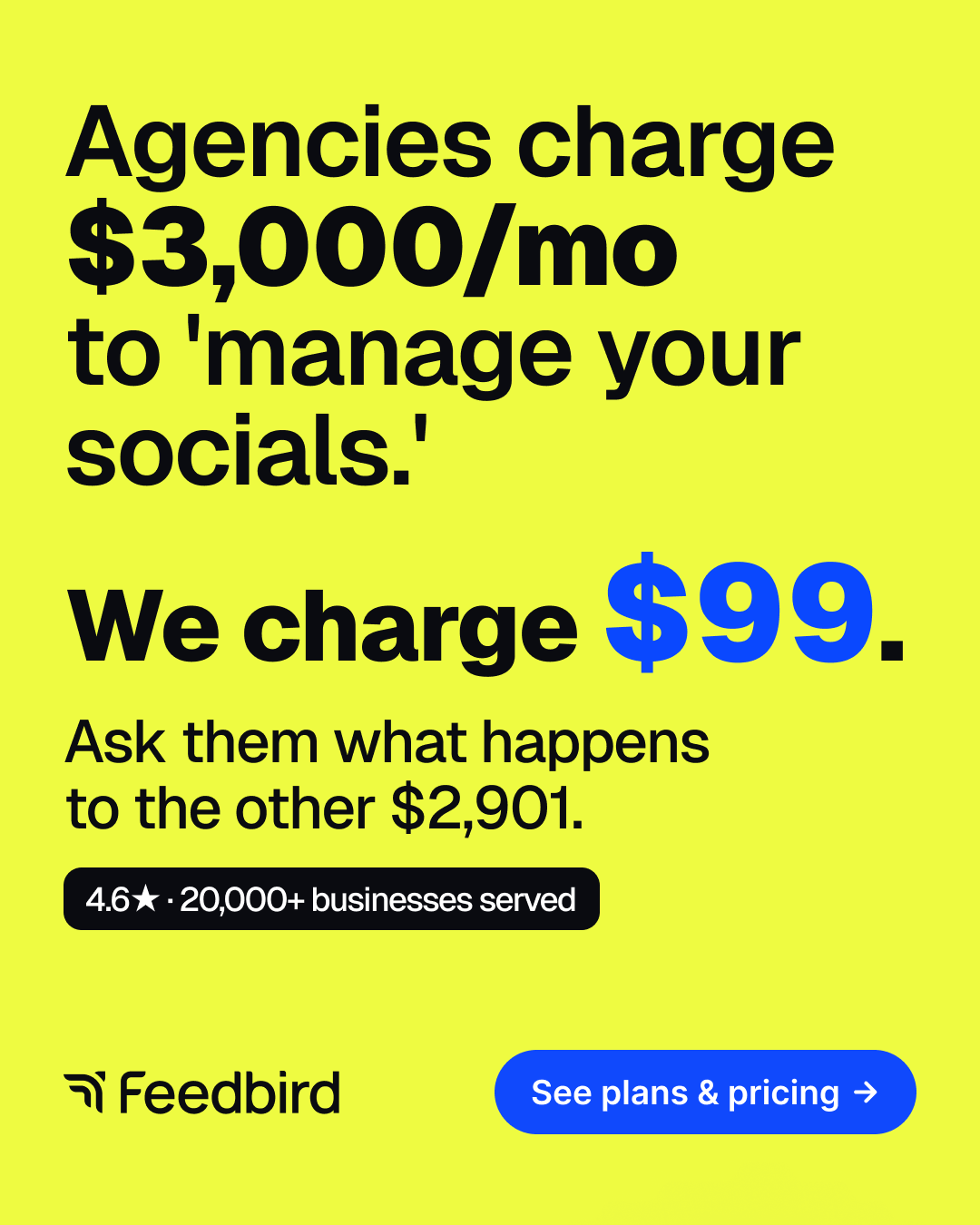 Feedbird Facebook ad: Social media, handled - $99/mo