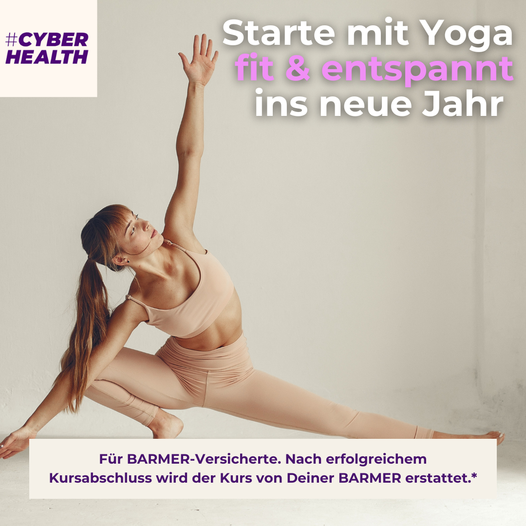 CyberHealth Facebook ad: Yoga-Online-Kurs für BARMER-Versicherte GRATIS