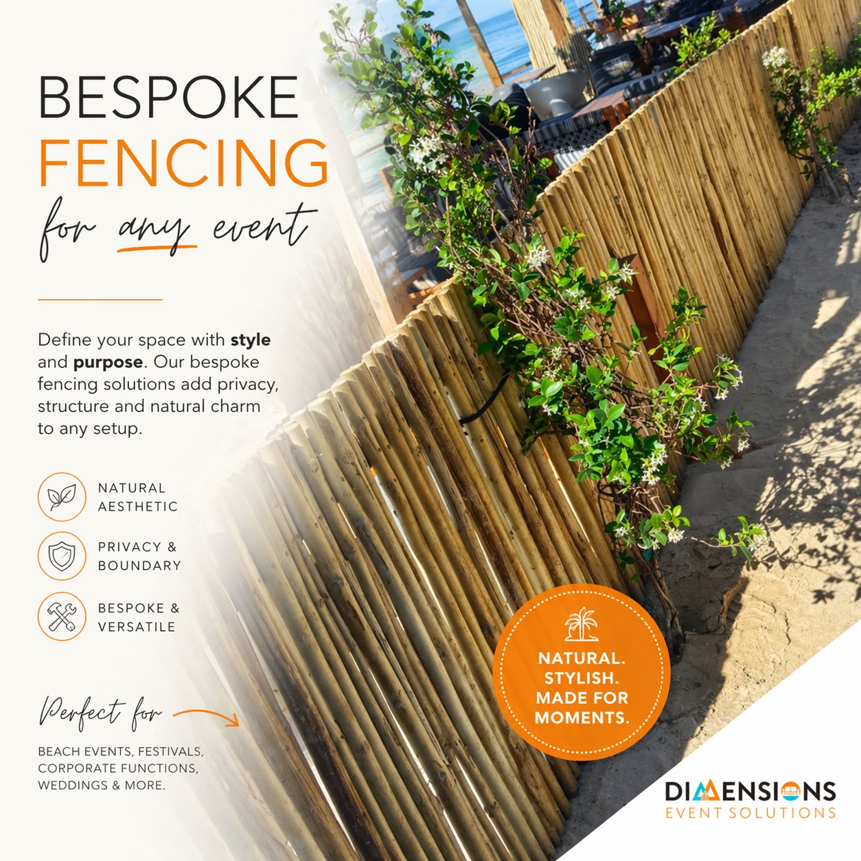 Dimensions Event Solutions Facebook ad: Define your space, without losing the vibe