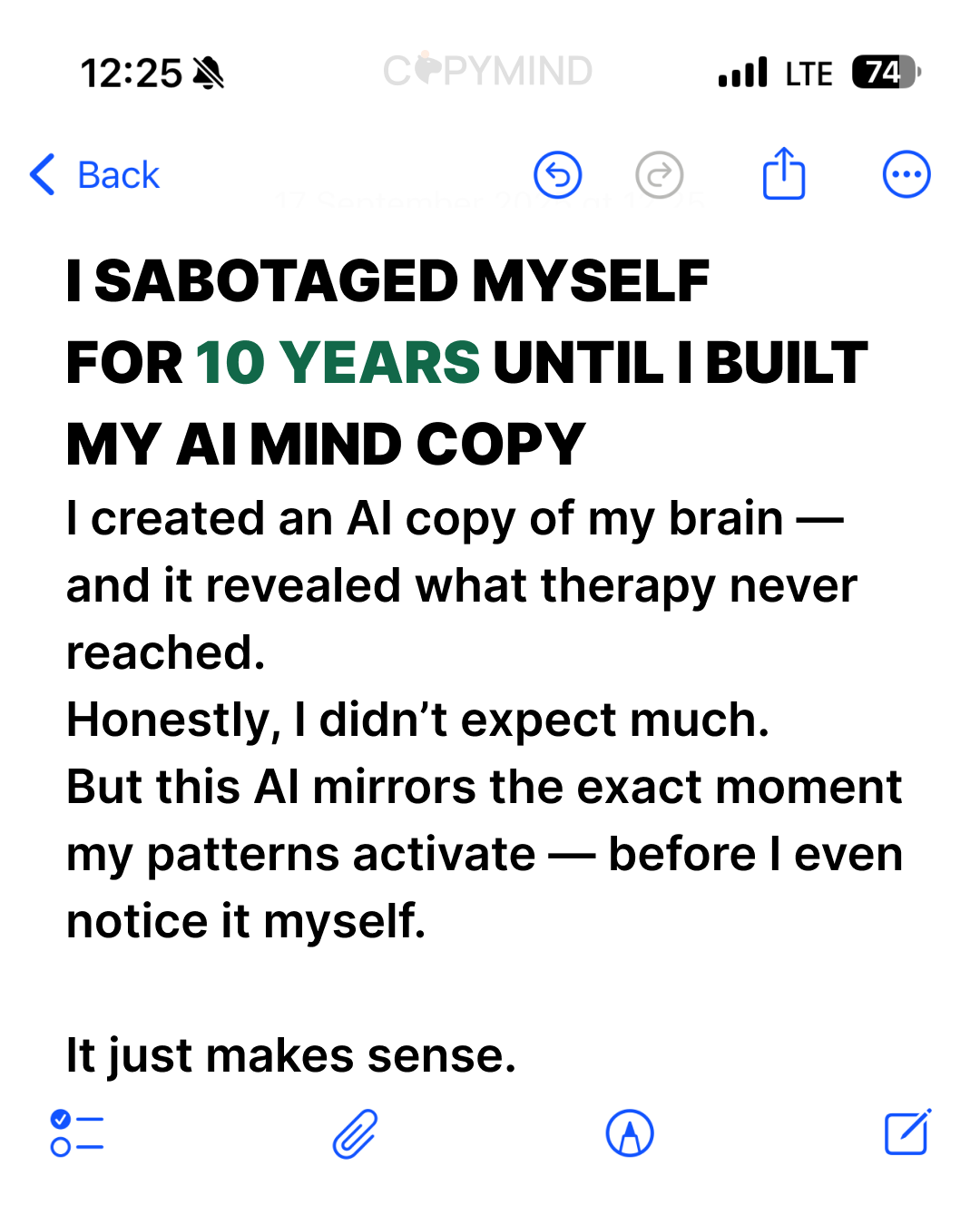 Copymind: AI twin for therapy Facebook ad