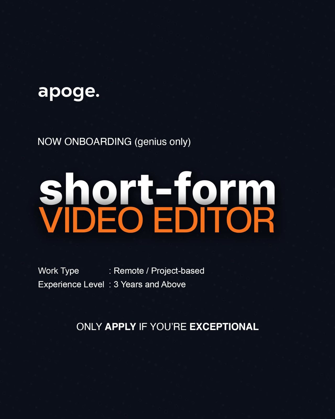 apoge.co Facebook ad: onboarding: Short-Form Video Editors