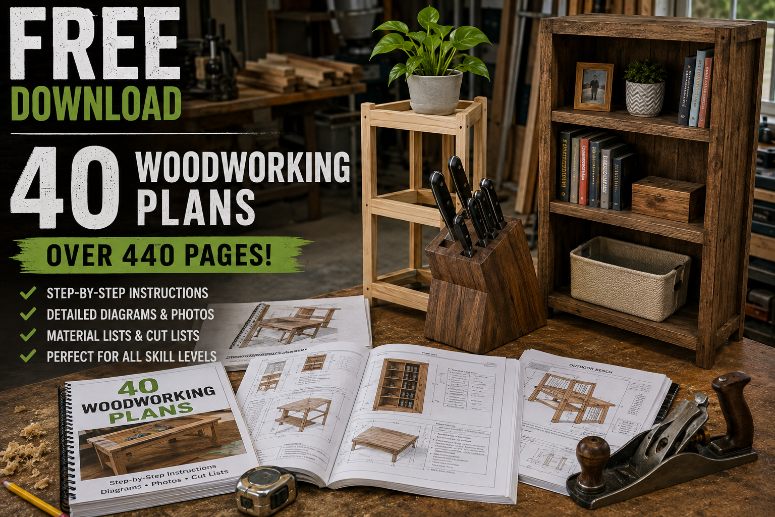 Tactical Survival Tech Facebook ad: FREE 40 Woodworking Plans
