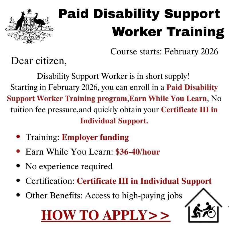 Study courses to get certified Facebook ad: Disability Support Worker Training
