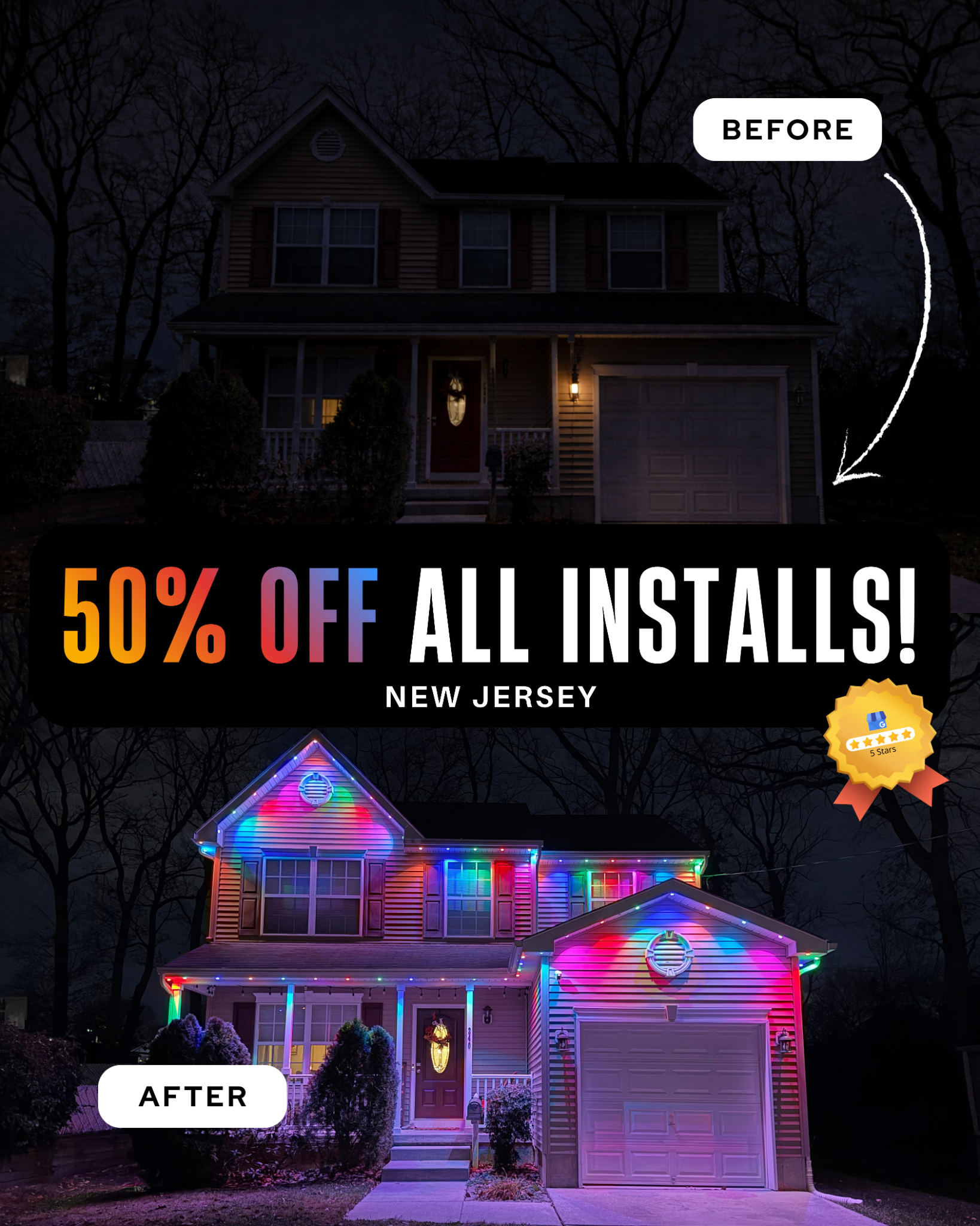 Safe Light Exteriors Facebook ad: 50% Off Installs: Off-Season Sale