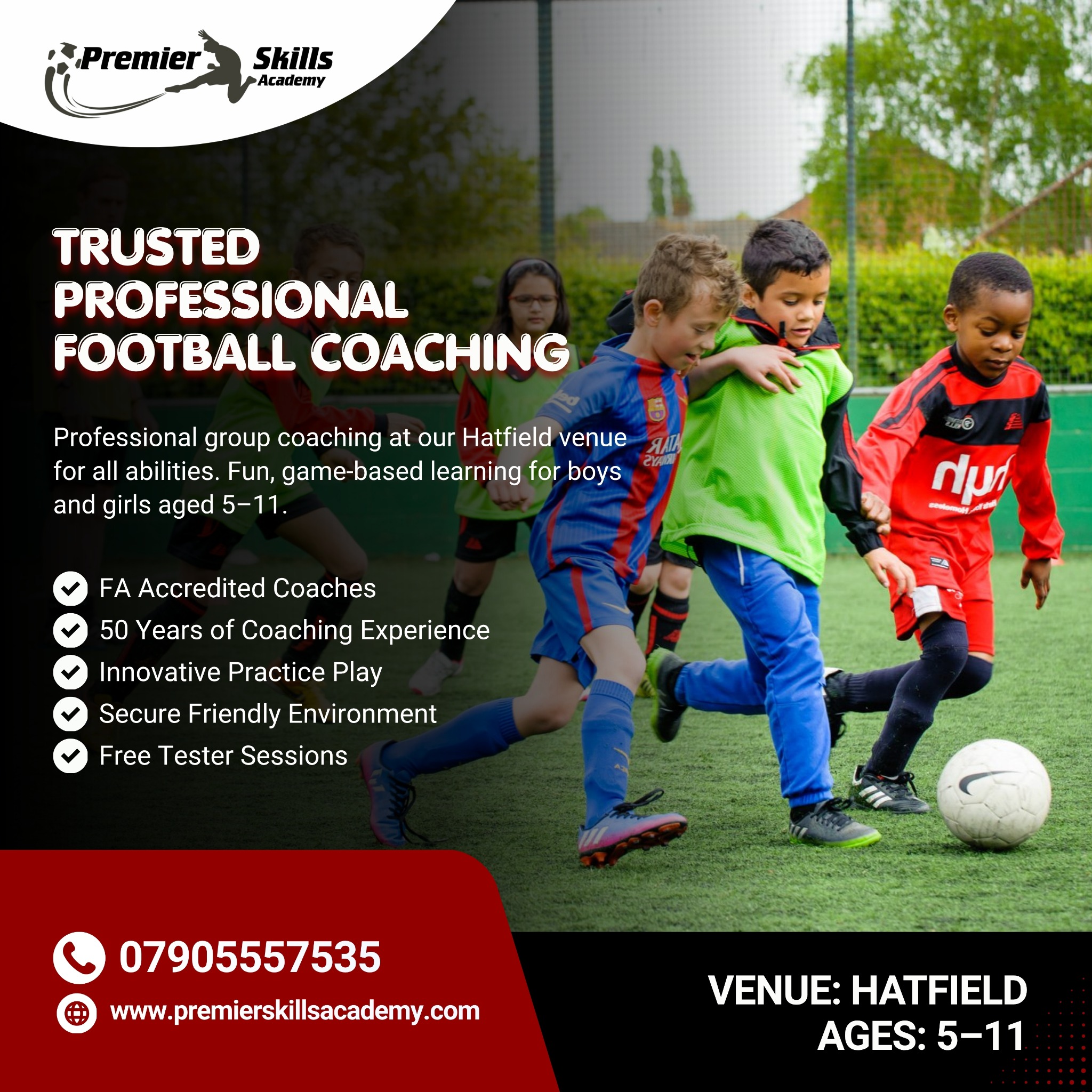 Premier Skills Academy Facebook ad: Specialised Group Football Training