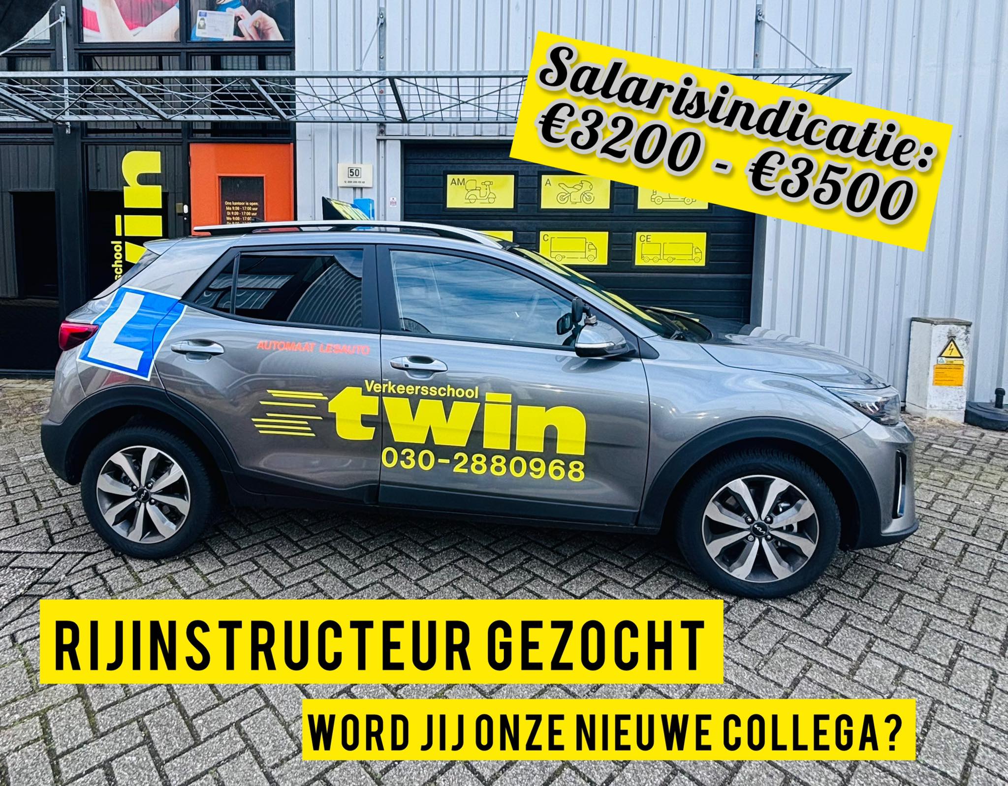 Verkeersschool TWIN Facebook ad: Rijinstructeur Categorie B gezocht Utrecht e.o. (salaris…