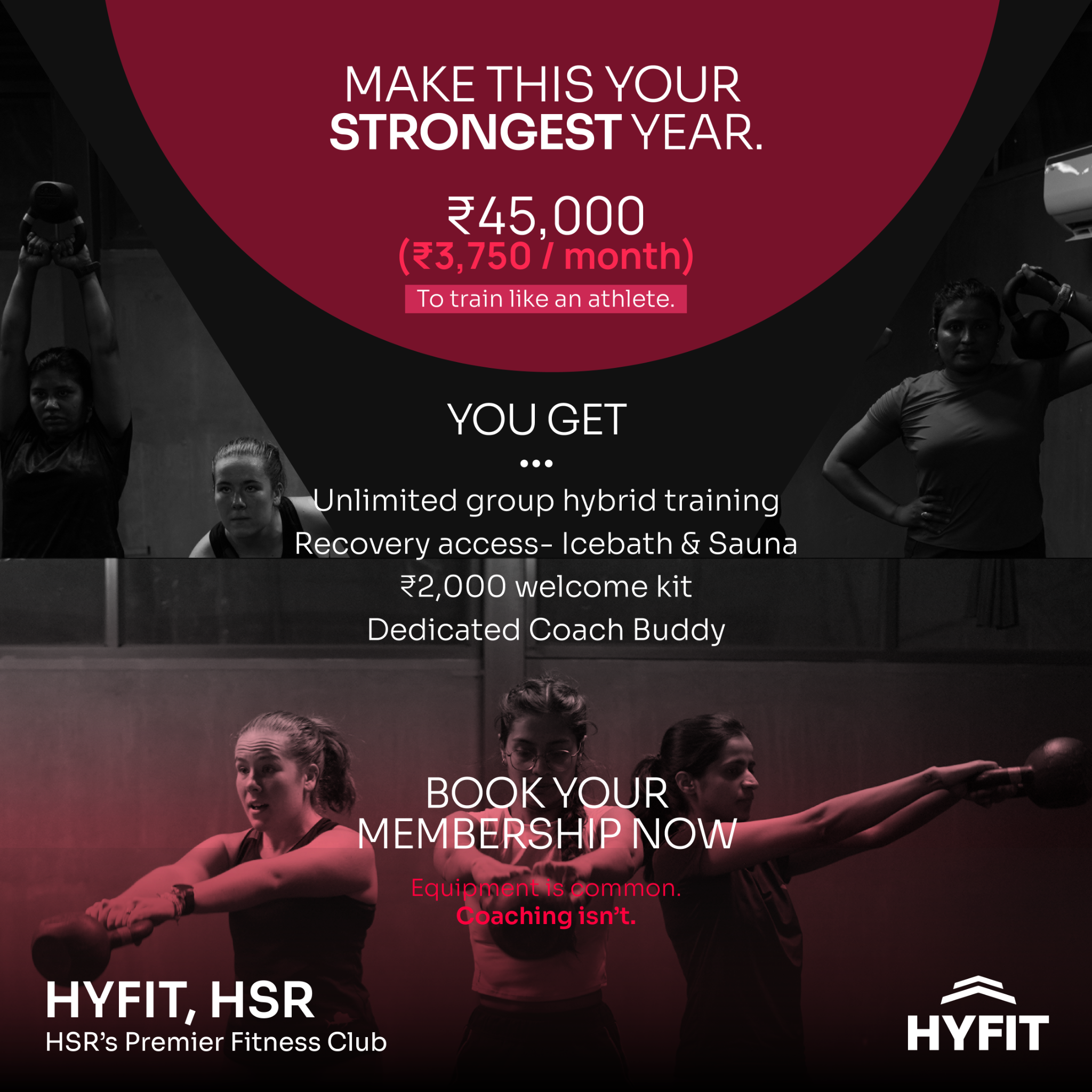 Hyfit Fitness Club Facebook ad: ₹3,750 a month to train like a serious…