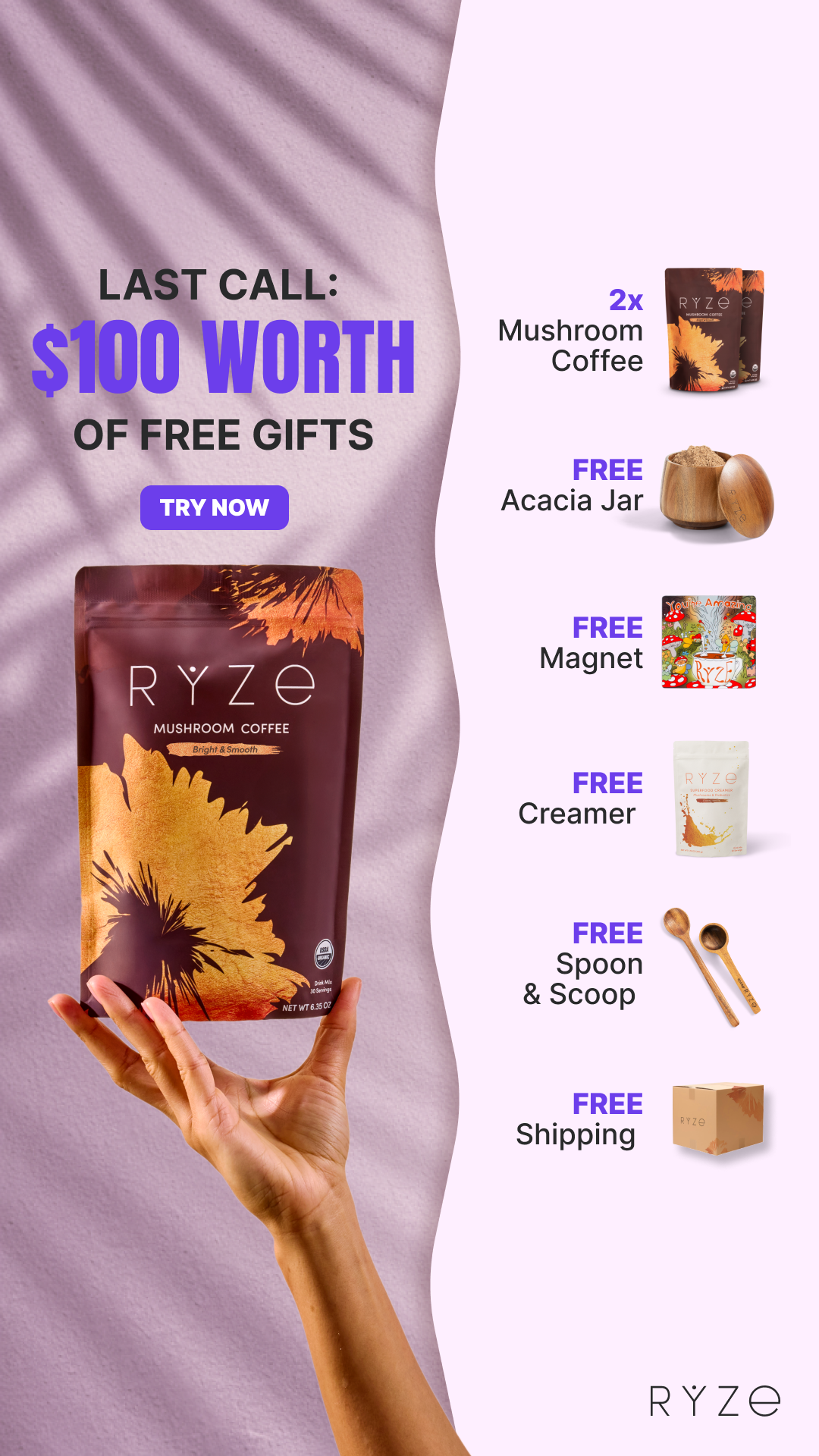 RYZE Superfoods Facebook ad