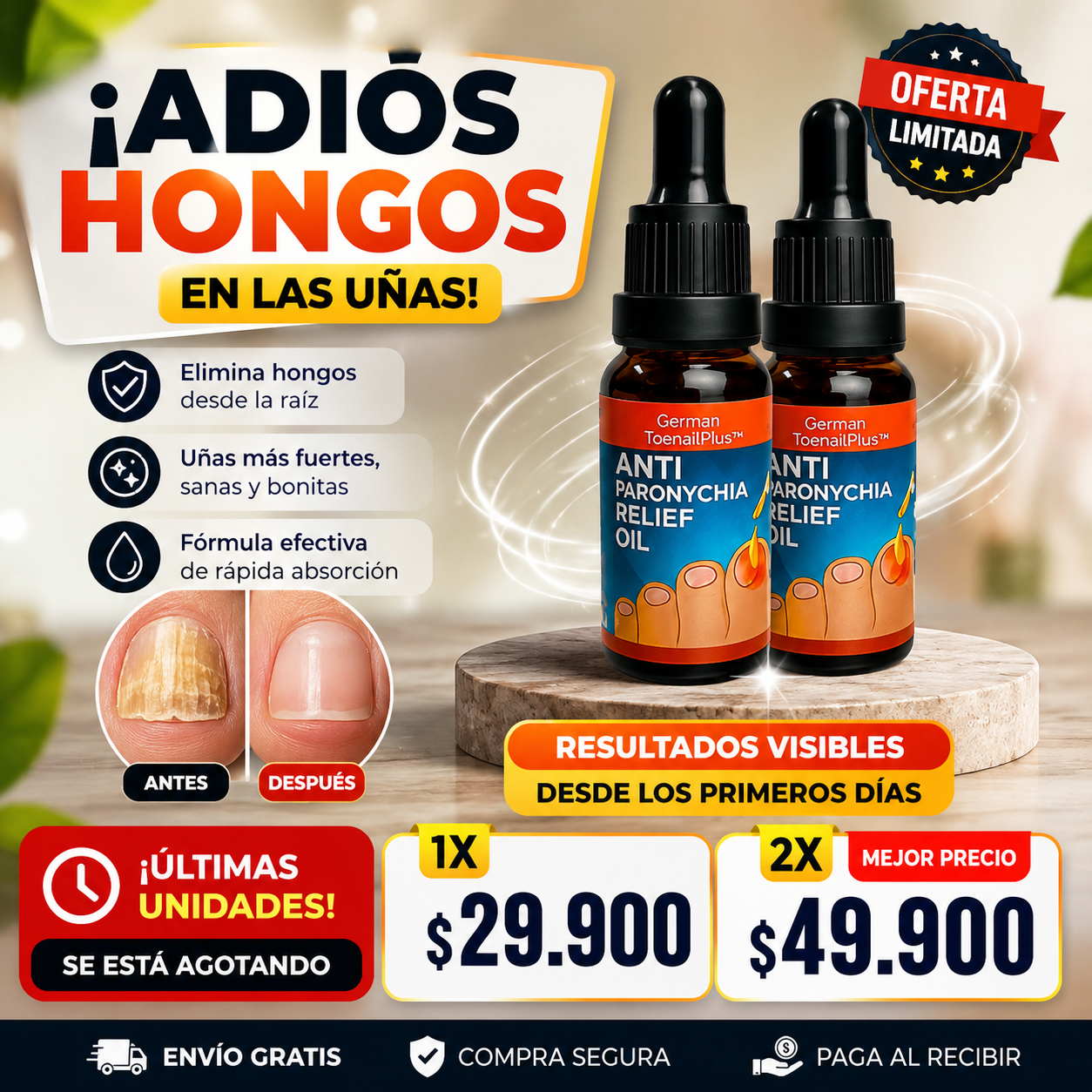 Tiendas Silver Online Facebook ad: ¡2x1 Suero Antihongos + Envío Gratis!
