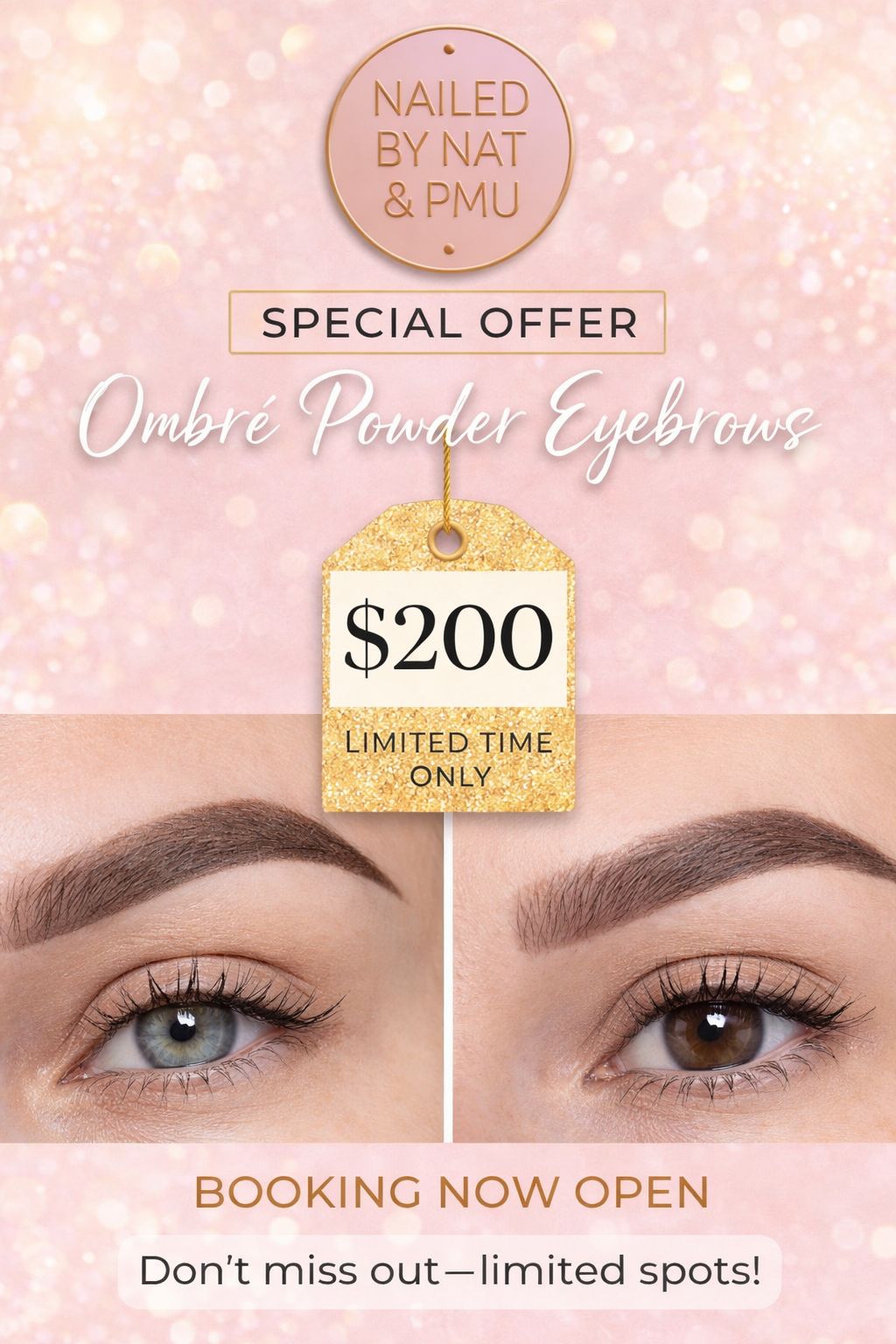 Nailed By Nat Facebook ad: OMBRÉ POWDER BROWS SPECIAL