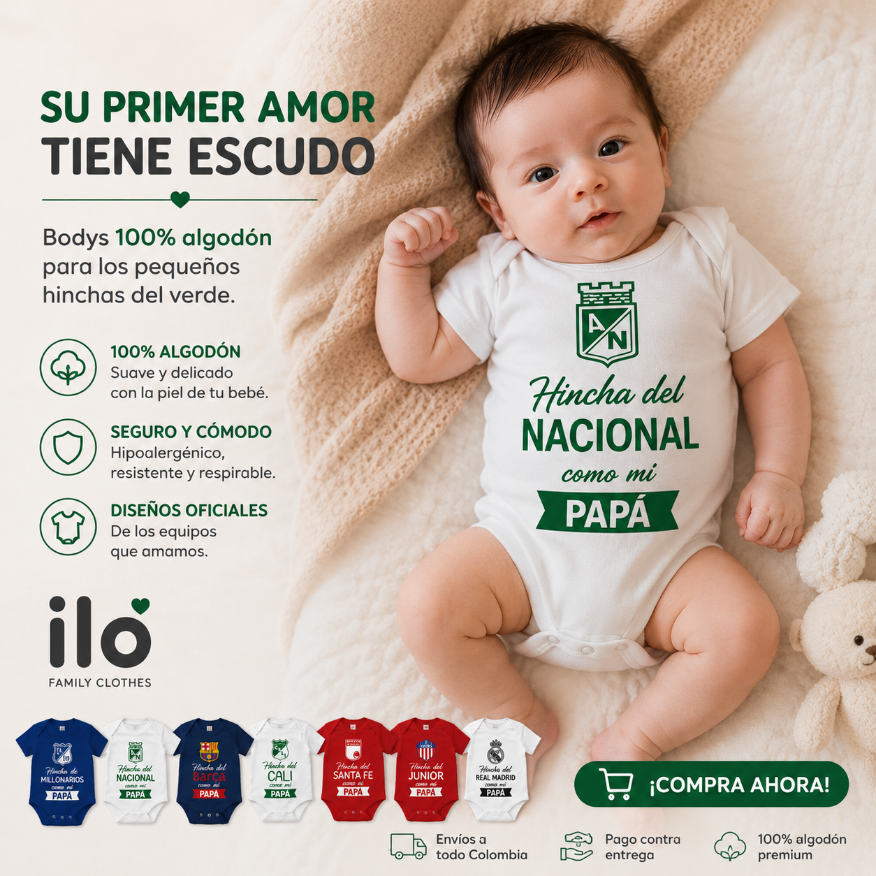 ILo baby clothes Facebook ad: Hincha como su papá - ¡Desde la cuna!