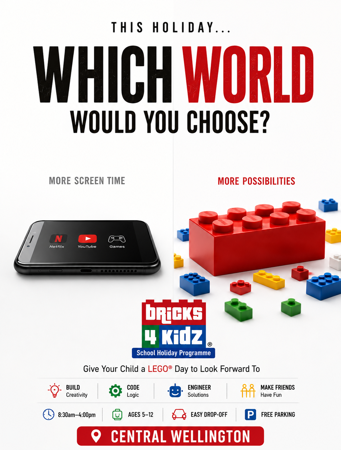 Bricks 4 Kidz Wellington North Facebook ad: LEGO School Holiday Care