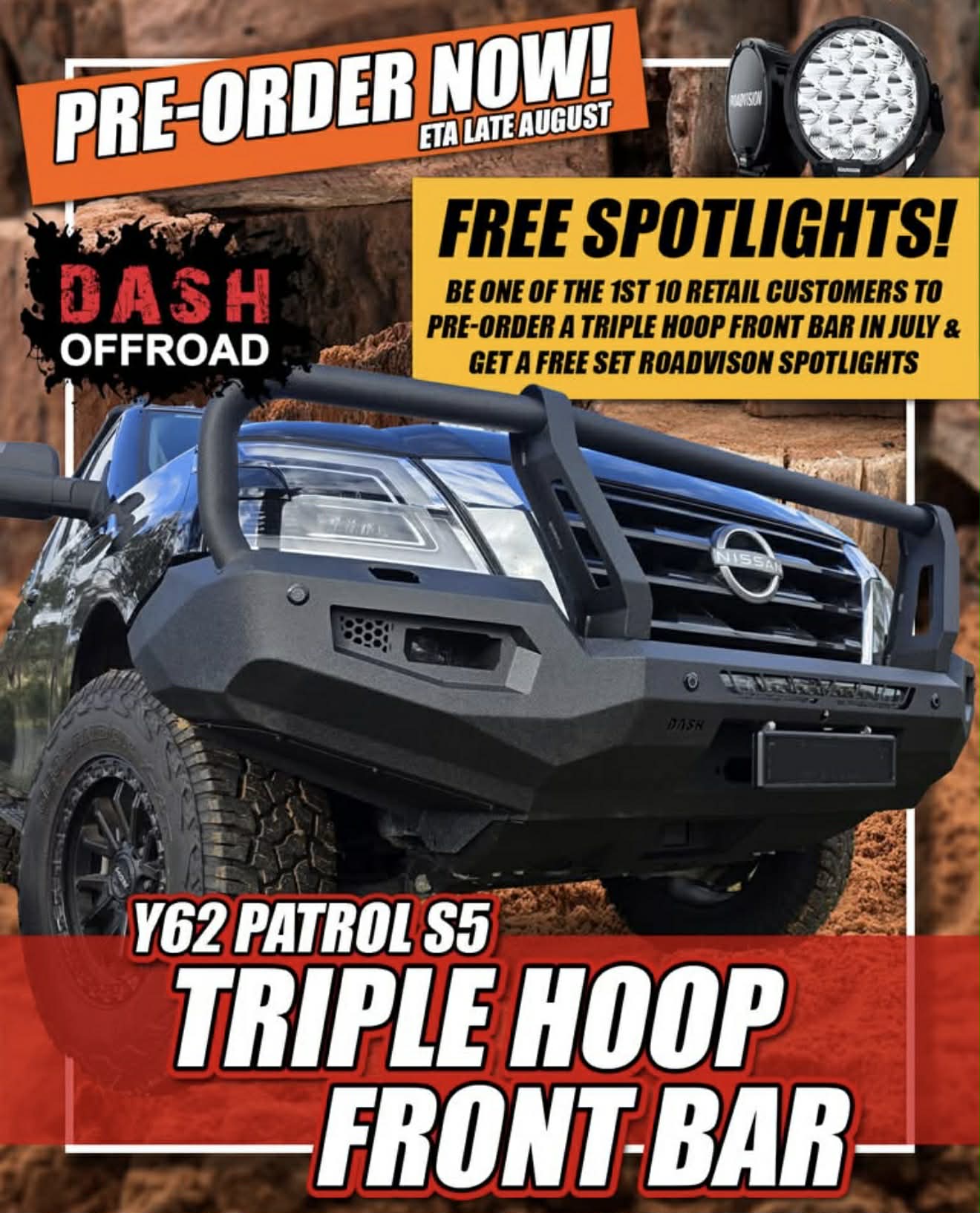 DASH OffRoad Facebook ad: FREE SPOTLIGHTS FOR THE FIRST 10 PRE-ORDERS