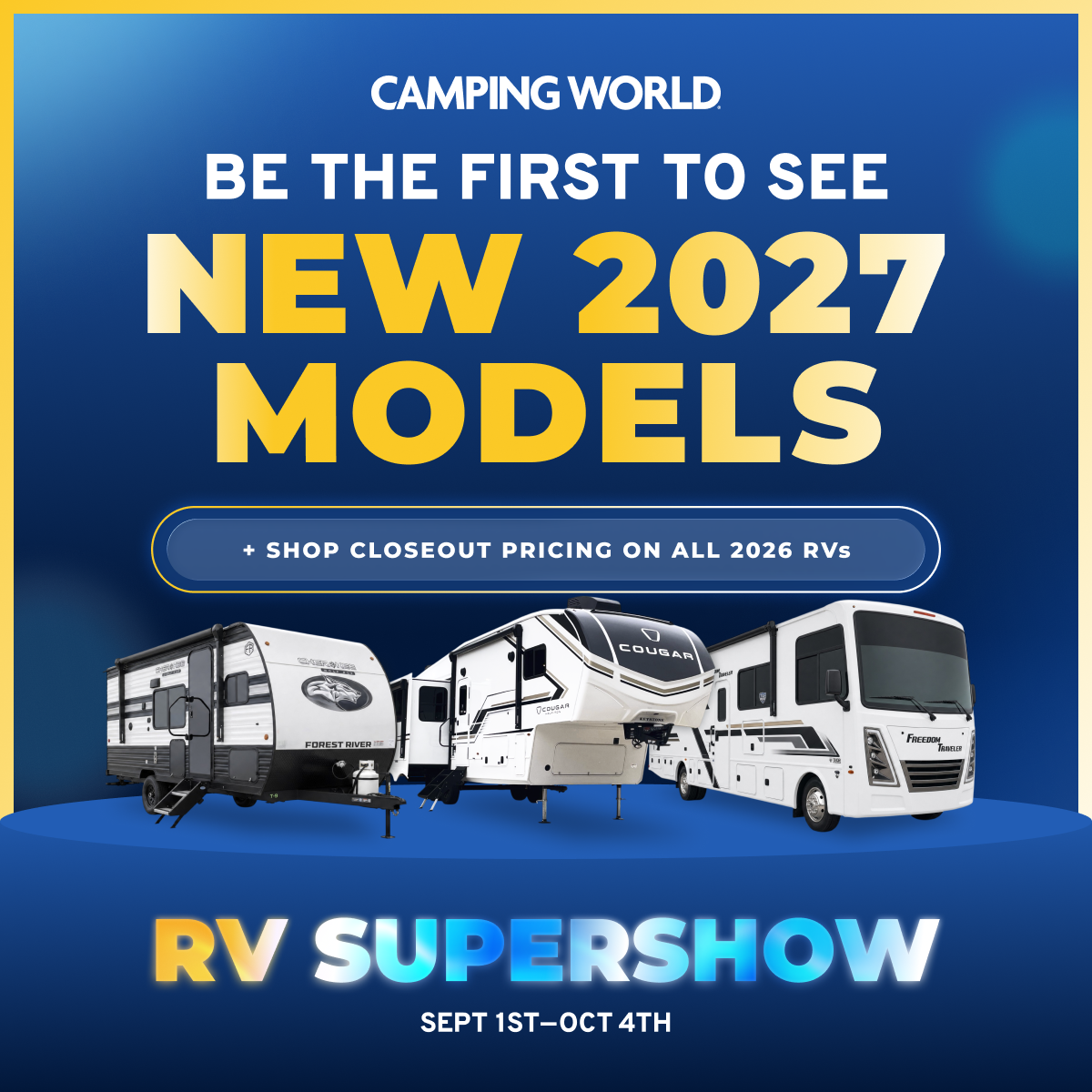 Camping World Facebook ad: 2026 Closeout Pricing + New 2027s RVs Are Here!