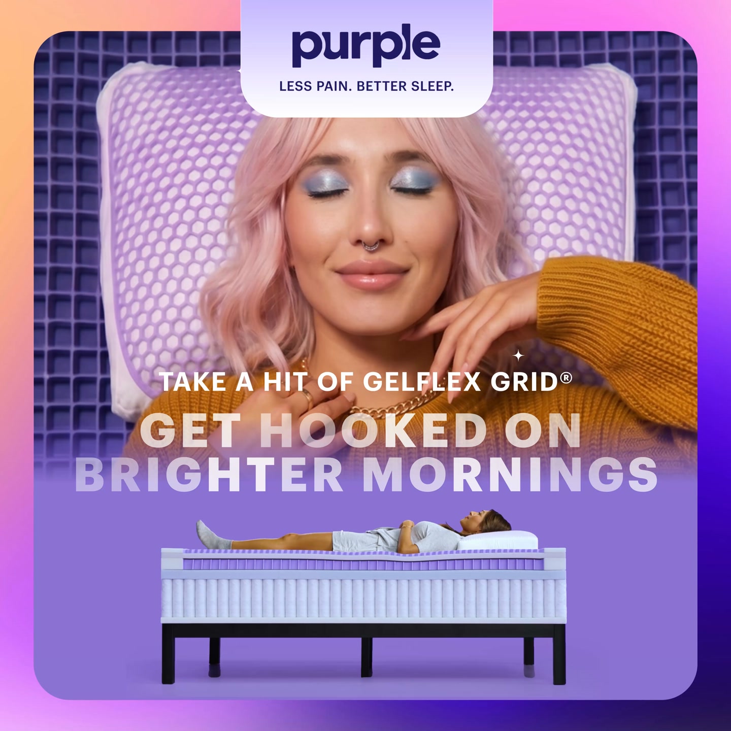 Purple Facebook ad: Get Hooked on Better Sleep