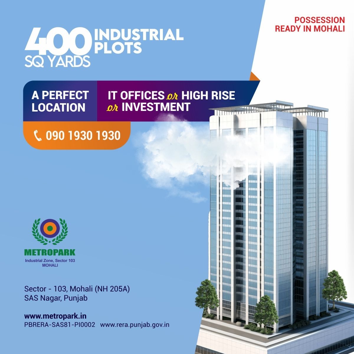 MetroPark Industrial Zone Sector 103, Mohali Facebook ad: Ideal Location for IT Offices, High Rise, and…
