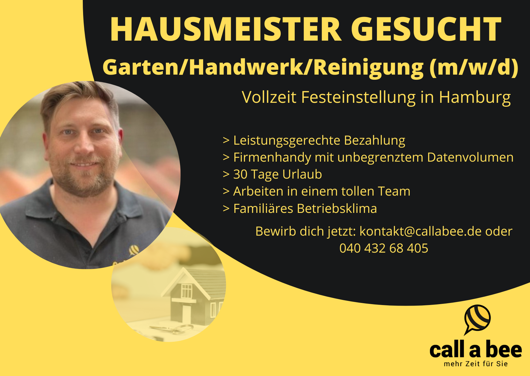 call a bee Facebook ad: Hausmeister (m/w/d) in Hamburg Gesucht