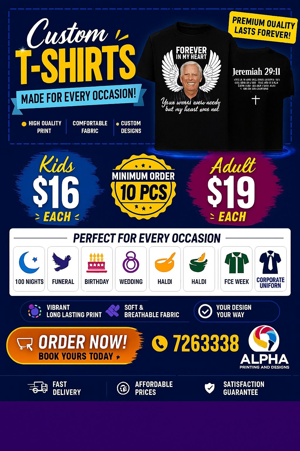 Alpha Printing & Designs Facebook ad: For all your customisation needs