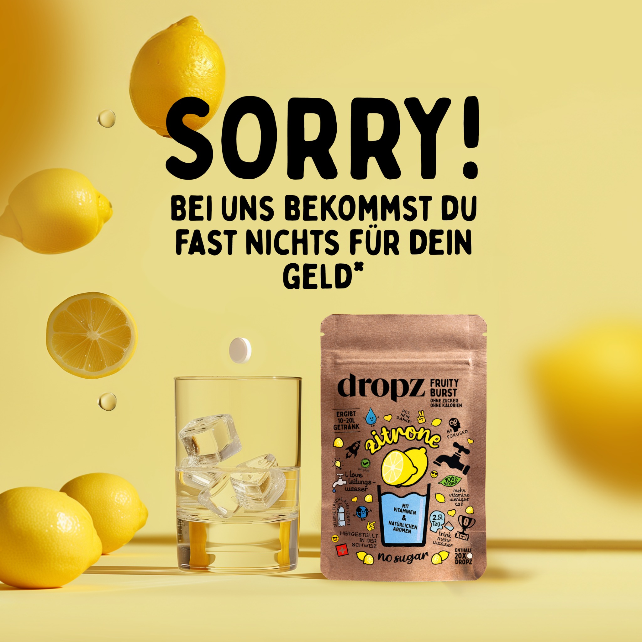 dropz Facebook ad: dropz - Wasser mit Zitrone Geschmack