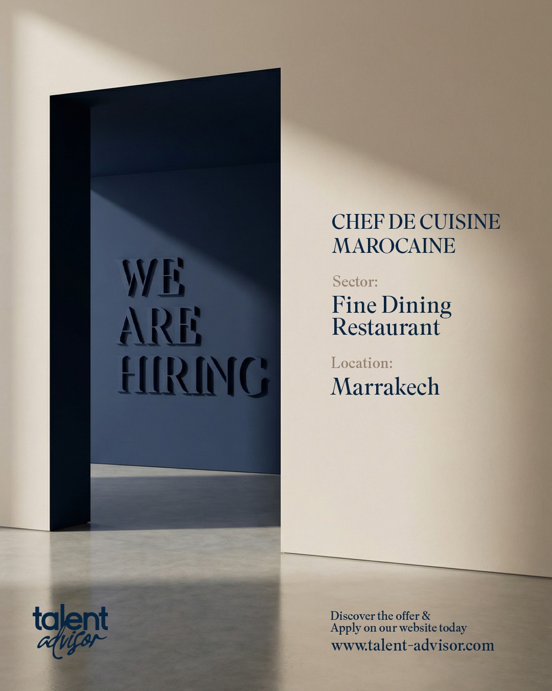 talent_advisor Facebook ad: We are hiring!, Chef De Cuisine Marocaine (H/F)