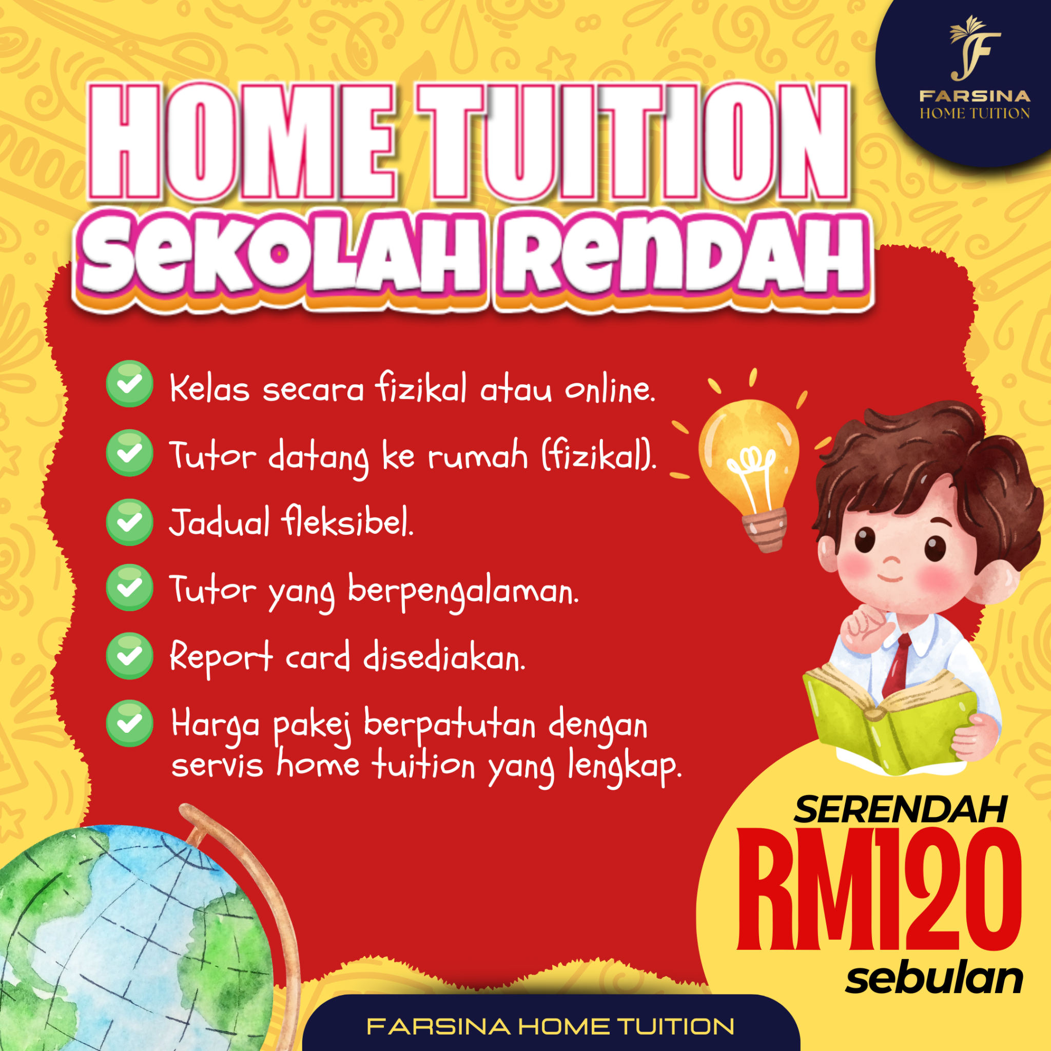 Farsina HQ - Home Tuition Malaysia Facebook ad: Dapatkan harga promosi sekarang!