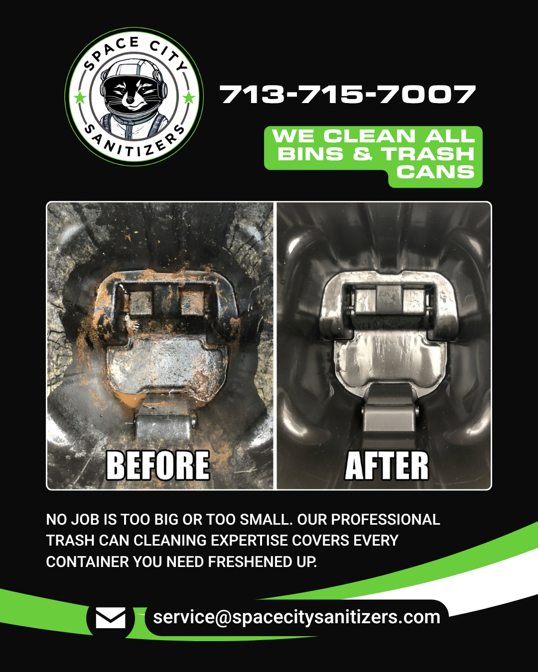 Space City Sanitizers Facebook ad: See the Difference: Before & After