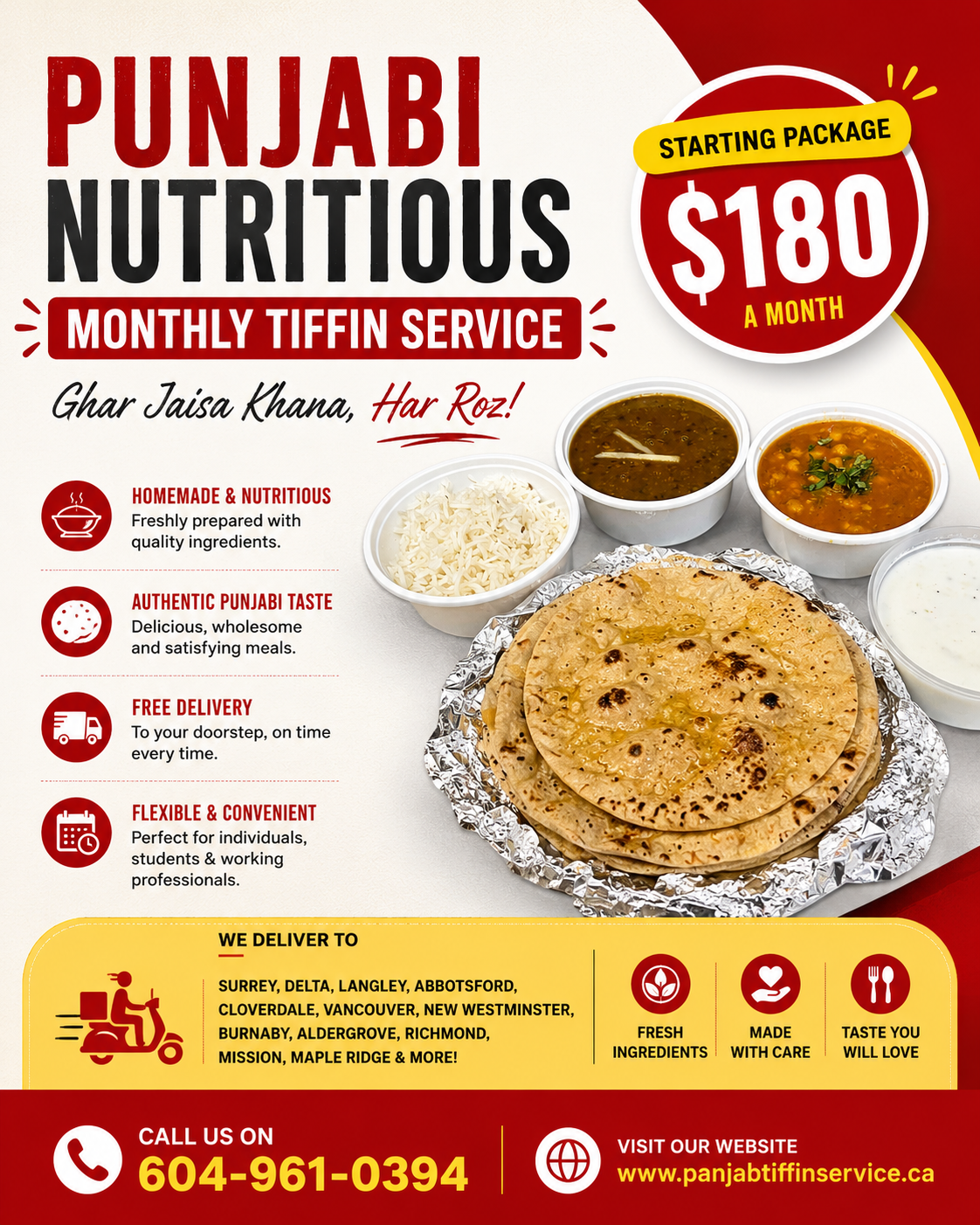 Panjab Tiffin Service Facebook ad: Order today & get Free Delivery on all packages!