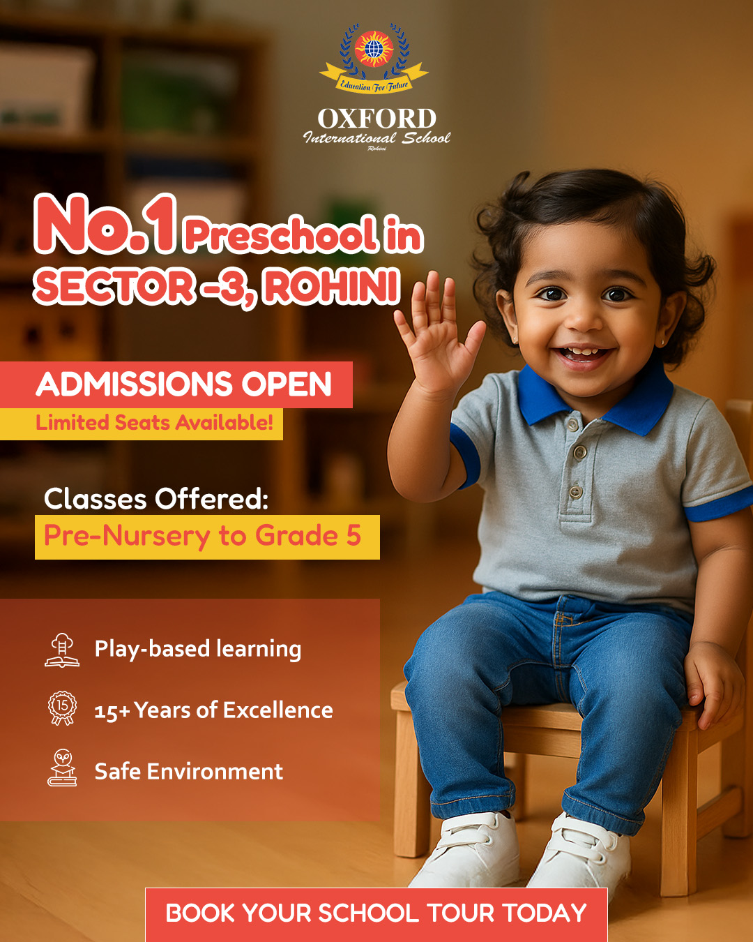 Oxford International School Rohini Facebook ad: Book Your Free School Tour Now
