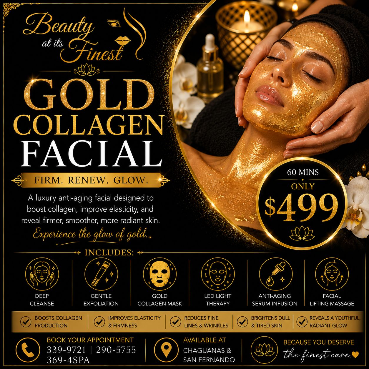 Beauty at Its Finest Facebook ad: EXPERIENCE THE GLOW OF GOLD
