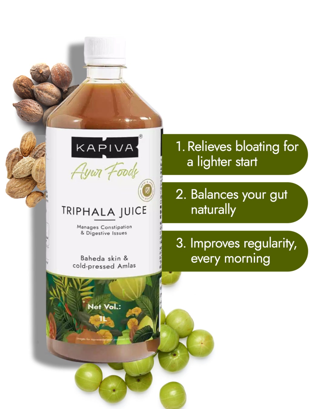 Daily Wellness Solutions by Kapiva Facebook ad: Bloating, Acidity, Constipation? Here’s Your Relief.