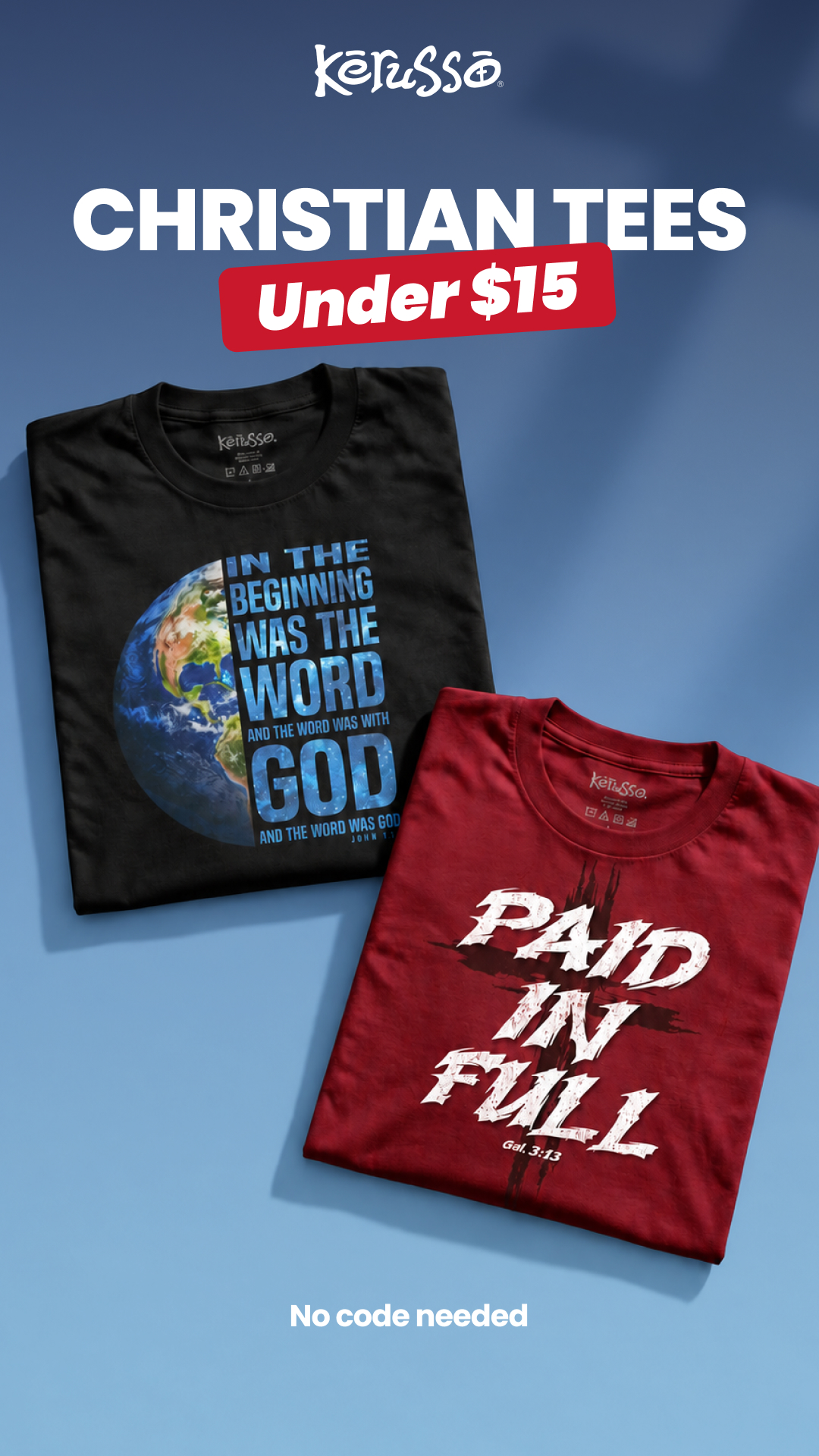 Kerusso Facebook ad: Christian Tees Under $15