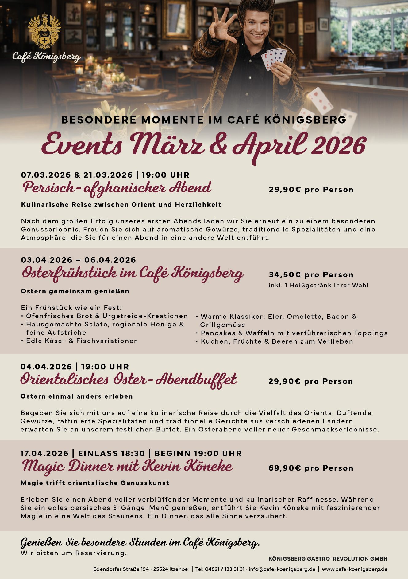 Café Königsberg Itzehoe Facebook ad: Reservierung, Café Königsberg