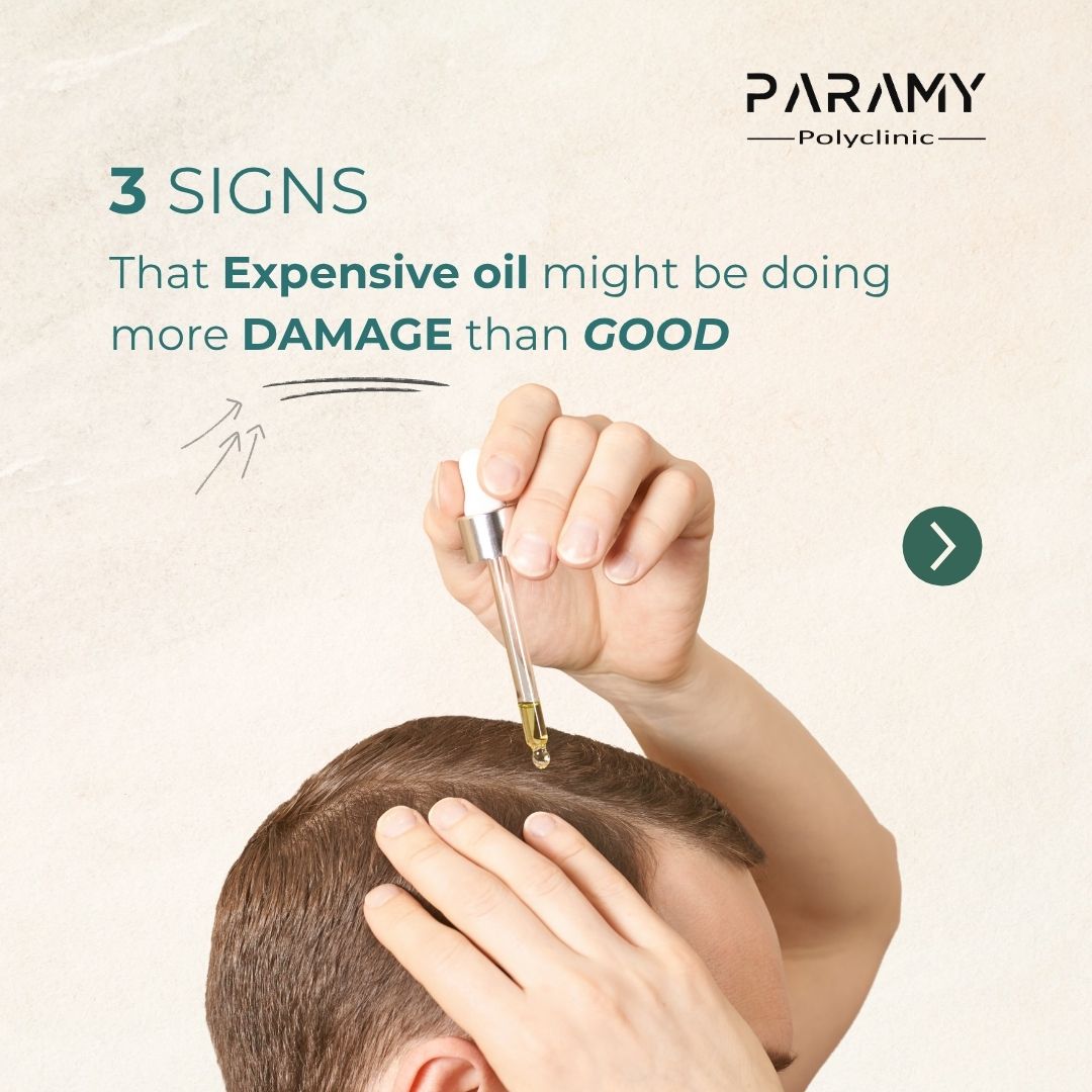 Paramy Poly Clinic Facebook ad: Hair oils are great for healthy hair but…
