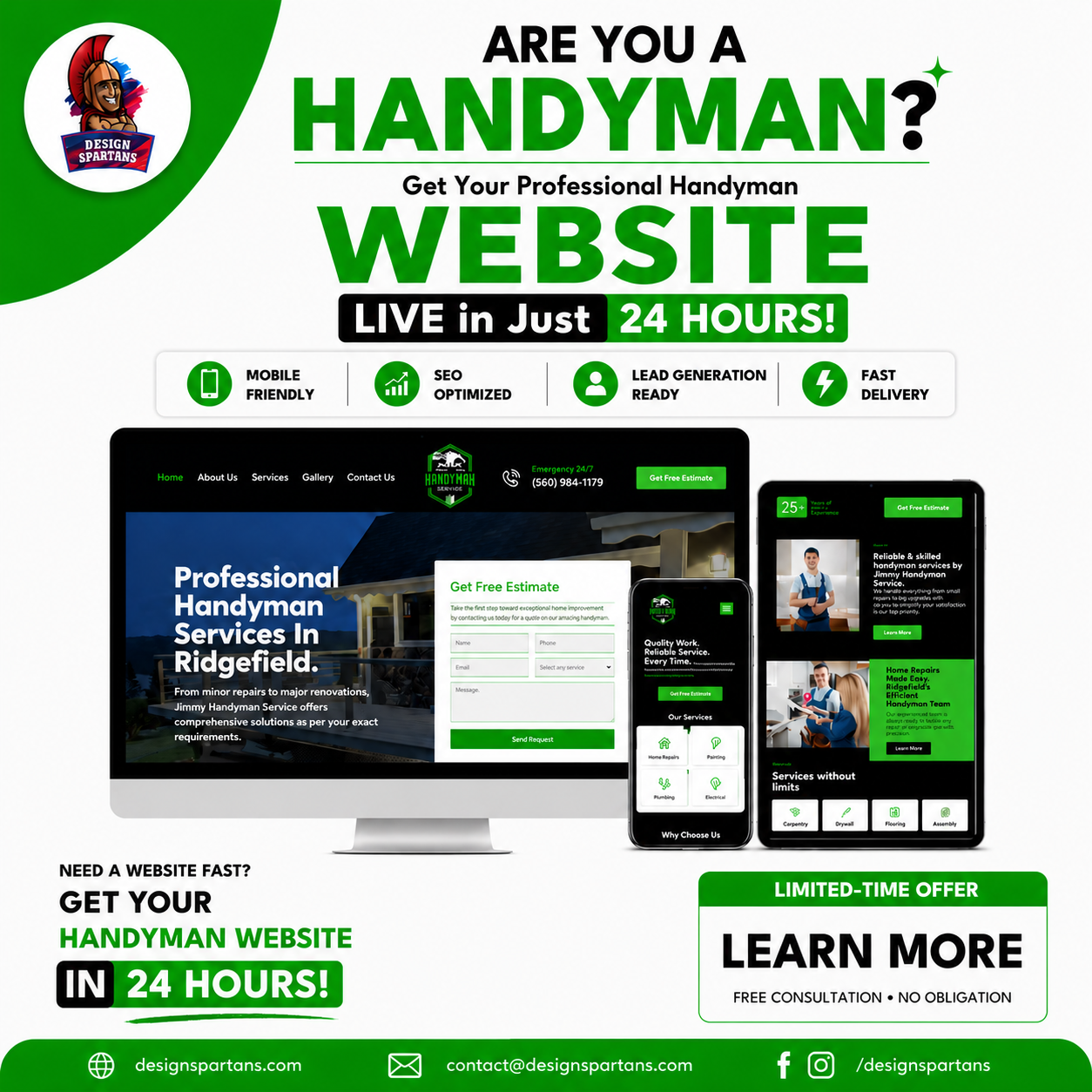 Design Spartans Facebook ad: Handyman: Need a Website Fast?