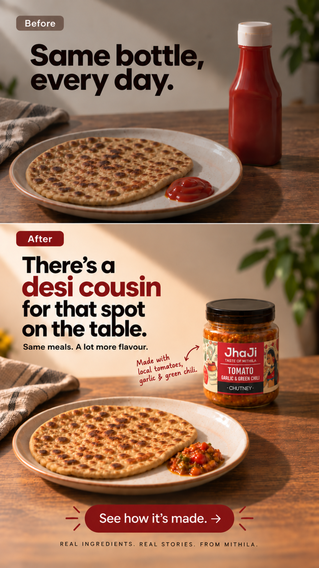 JhaJi Store Facebook ad: Same Table. Homegrown Alternative.