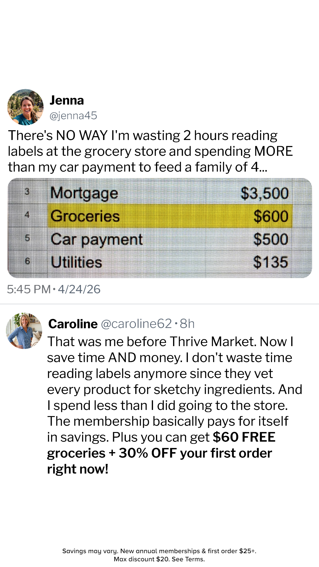 Thrive Market Facebook ad