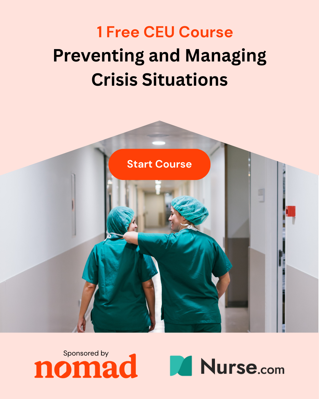 Nomad Health Facebook ad: Free Nursing CE: Handling Crisis Situations