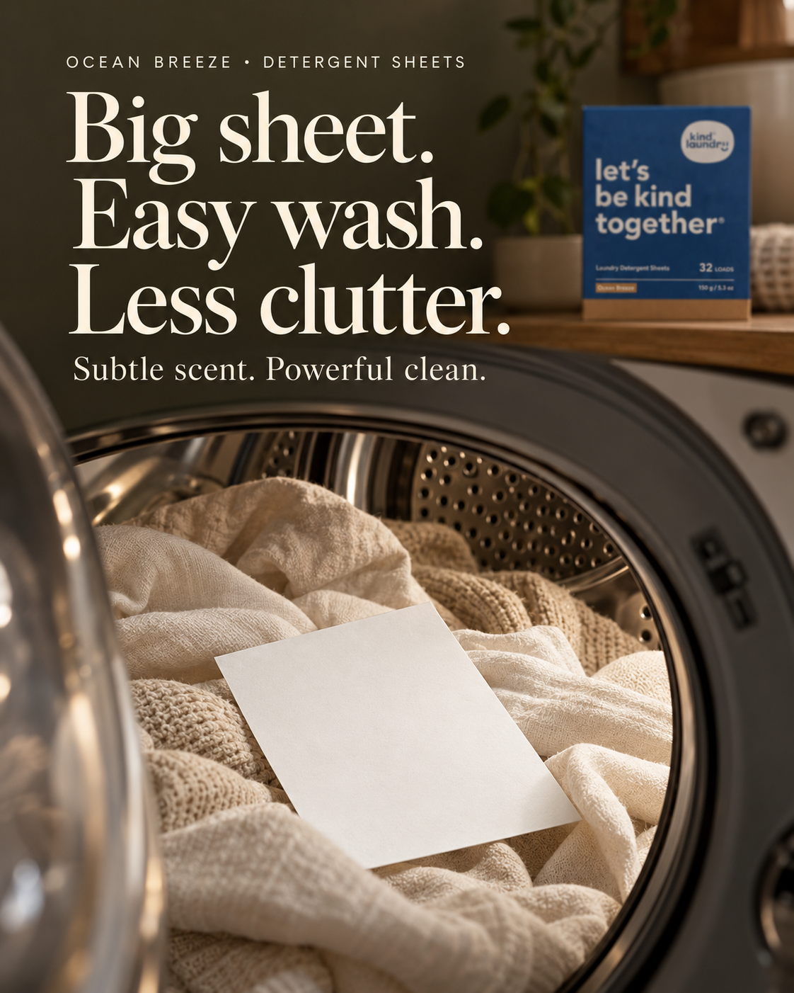 Kind Laundry Facebook ad: 7-in-1 Enzymes. One Step. Zero Mess.