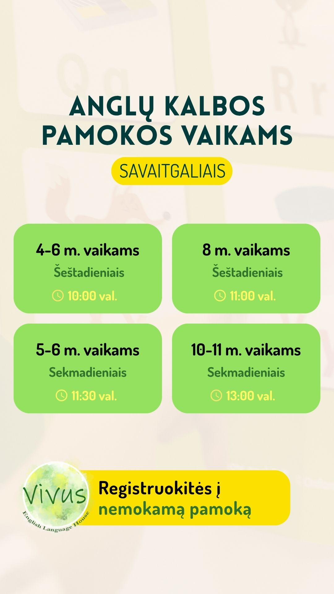 Vivus English Language House Facebook ad: Nemokama pažintinė pamoka_ registracija