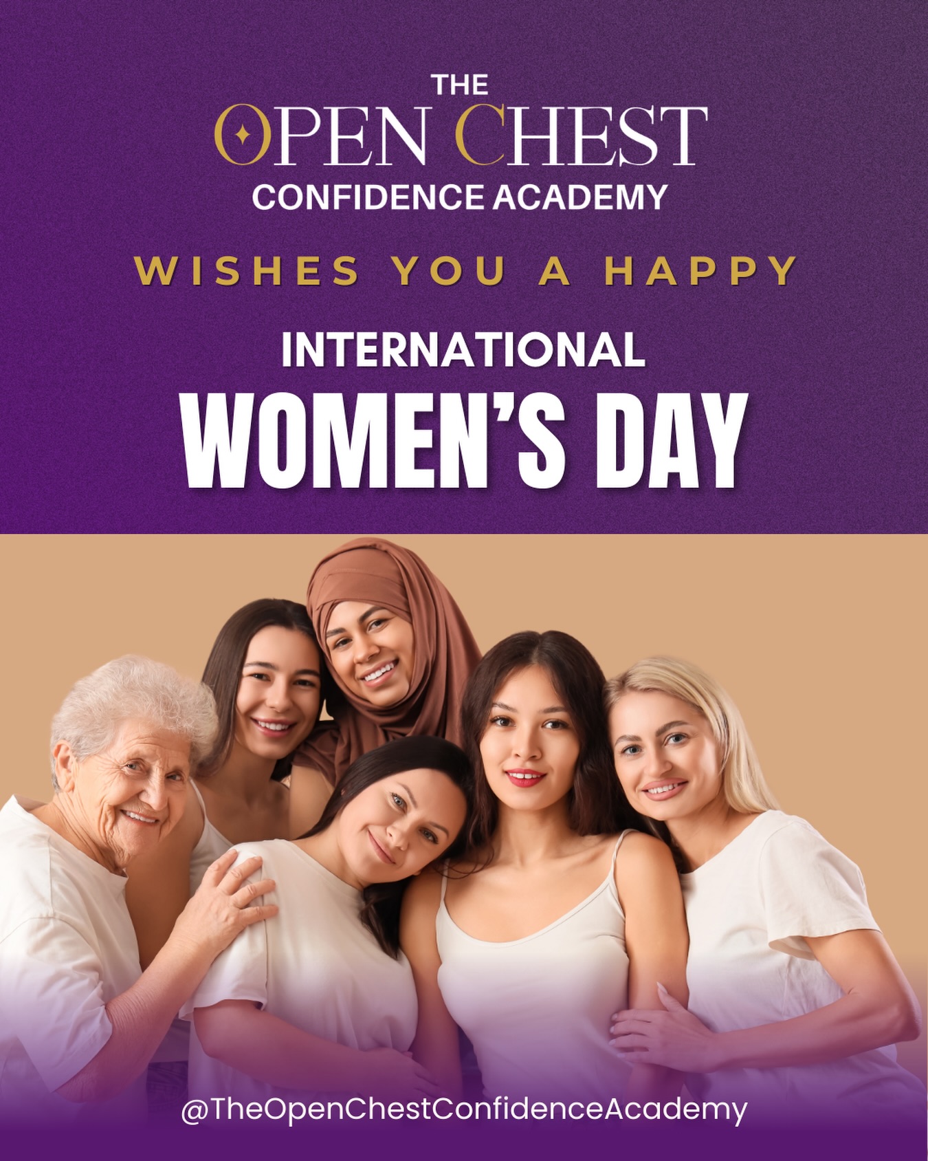 The Open Chest Confidence Academy Facebook ad: HAPPY INTERNATIONAL WOMEN’S DAY