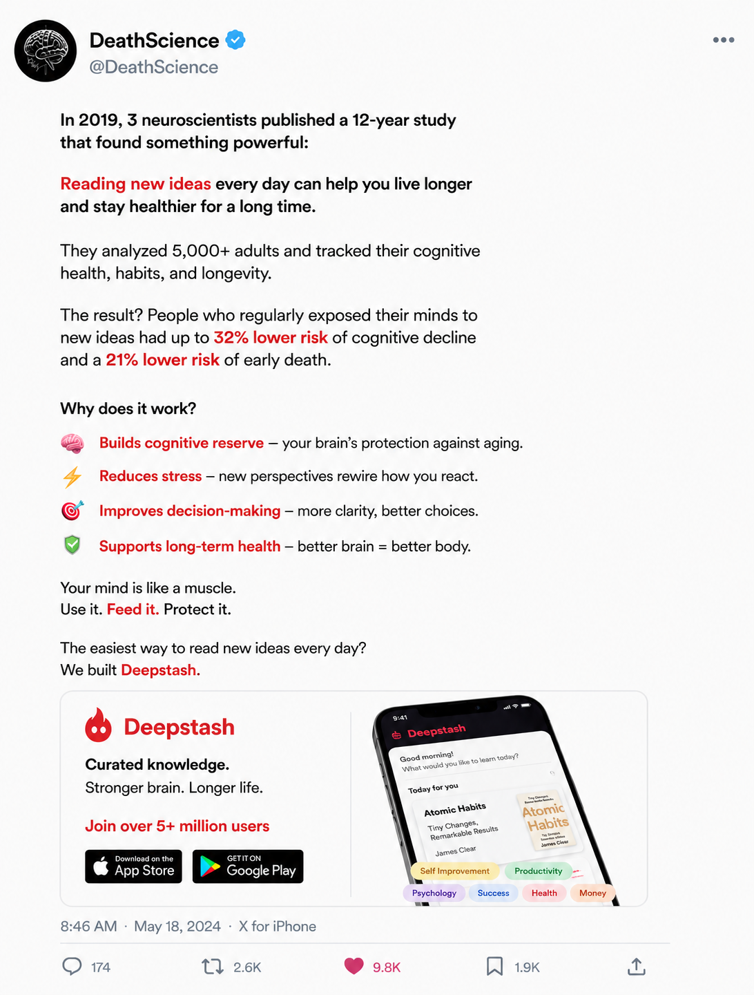 Deepstash Facebook ad
