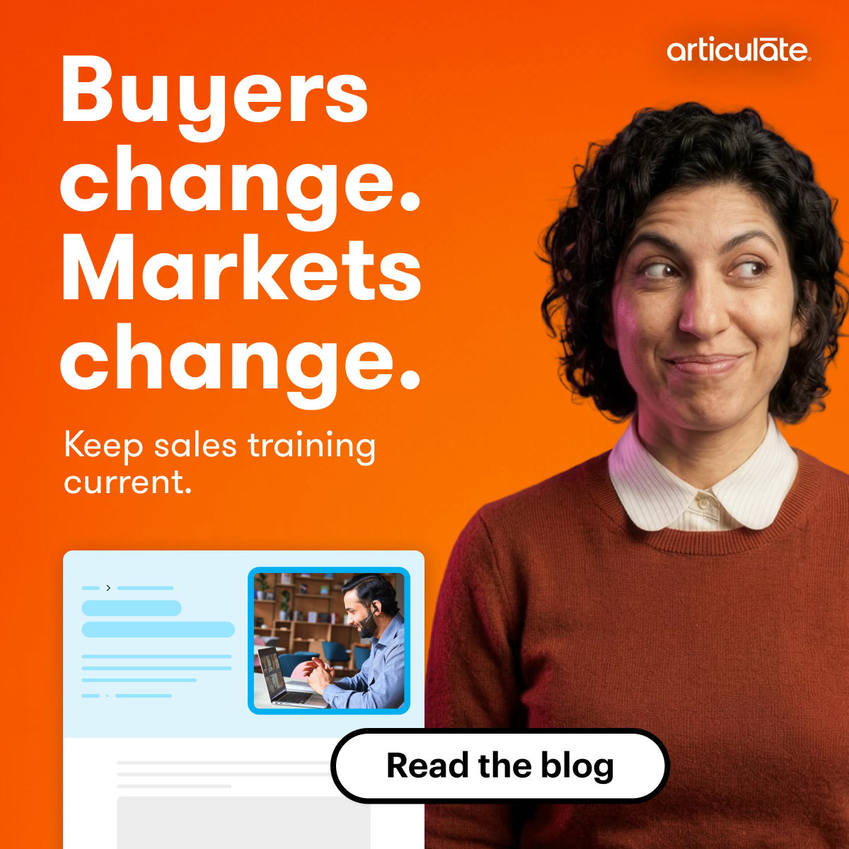 Articulate Facebook ad: Update sales training faster