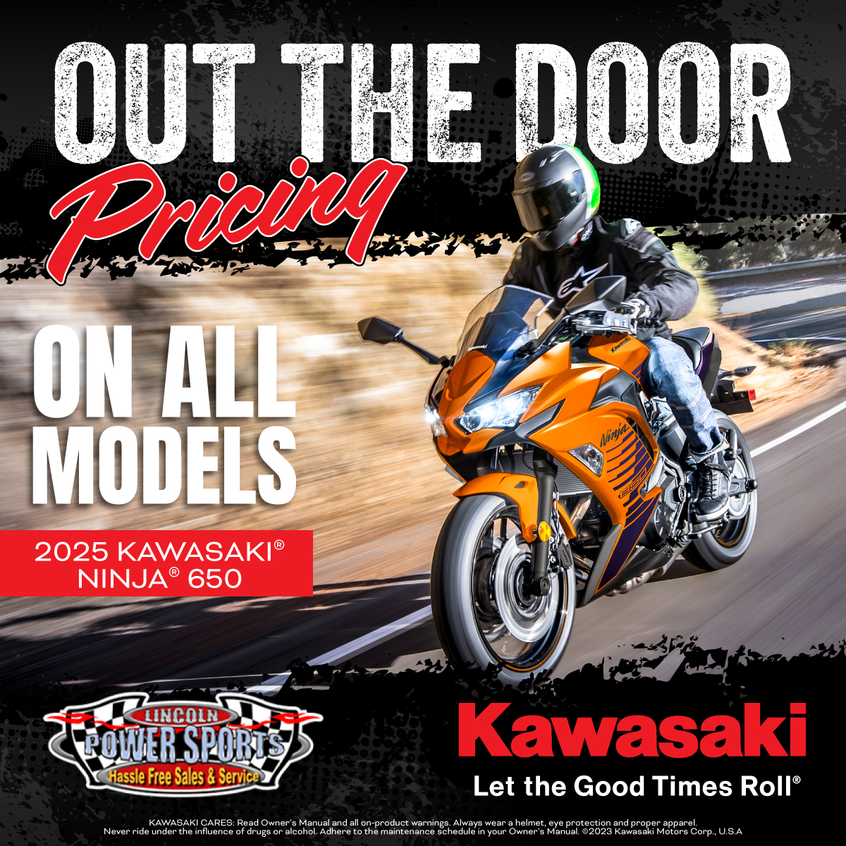 Lincoln Power Sports Facebook ad: Legendary Kawasaki Performance Starts at Lincoln Powersports