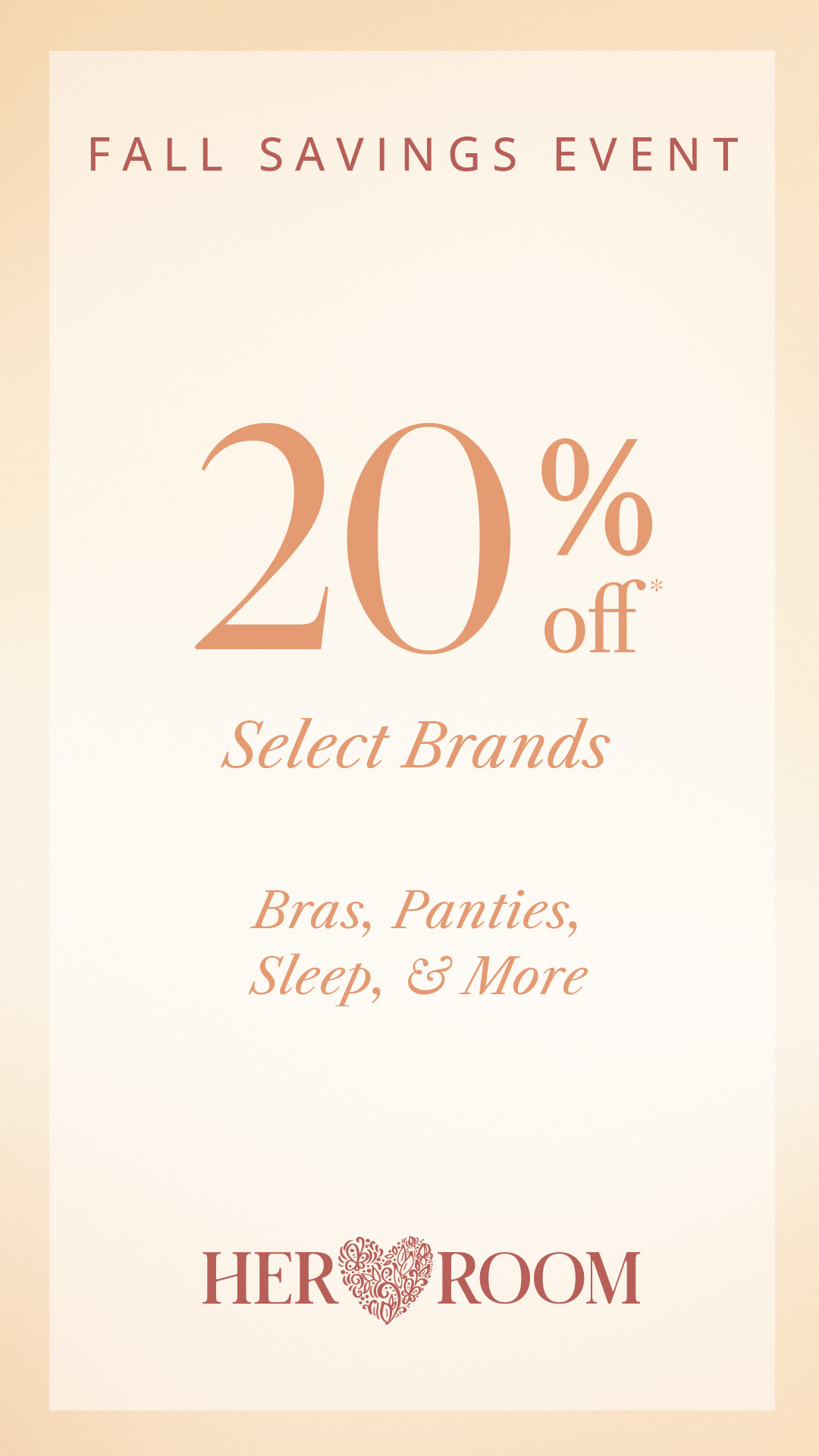 HerRoom Facebook ad: 20% OFF Select Brands